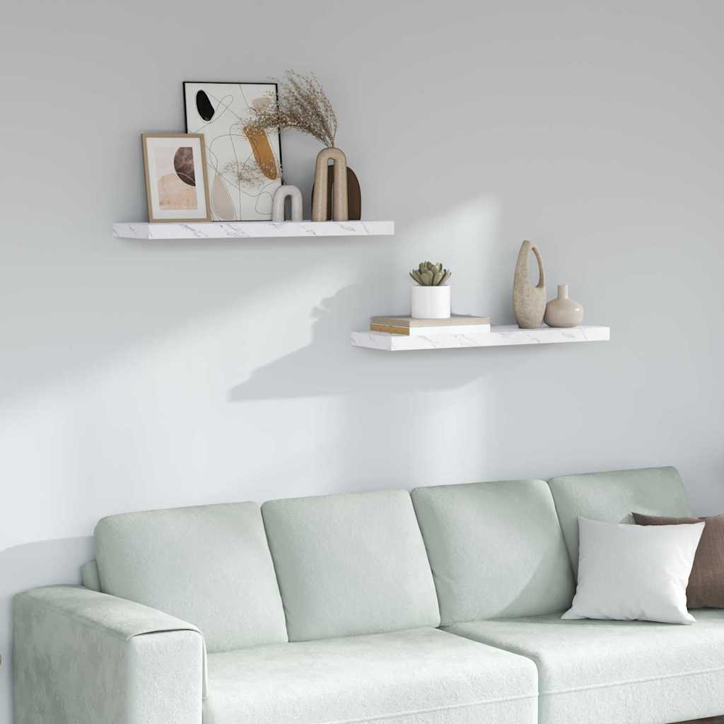 Wall Shelf 2 pcs White Marble 90 x 23,5 x 3,8 cm