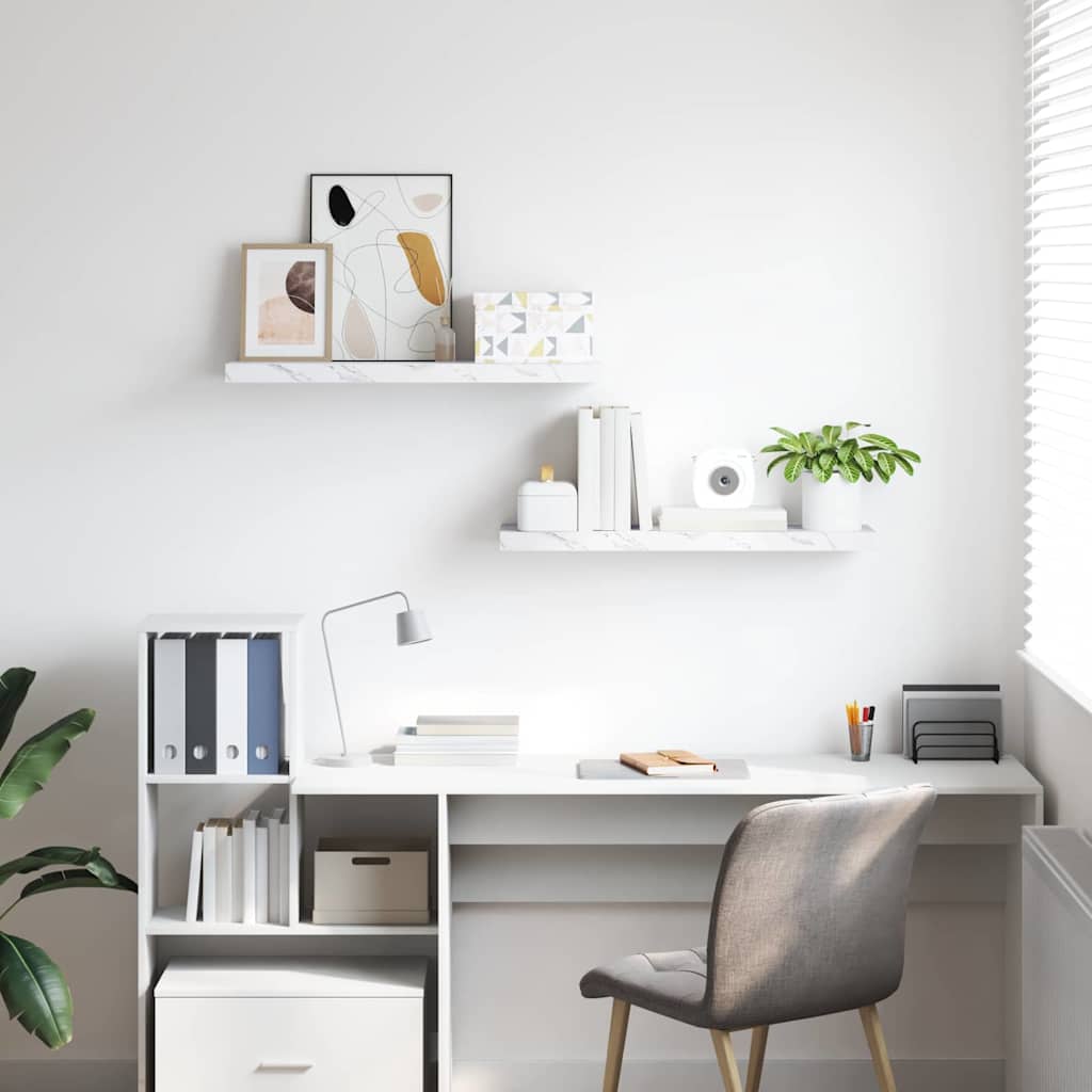 Wall Shelf 2 pcs White Marble 90 x 23,5 x 3,8 cm