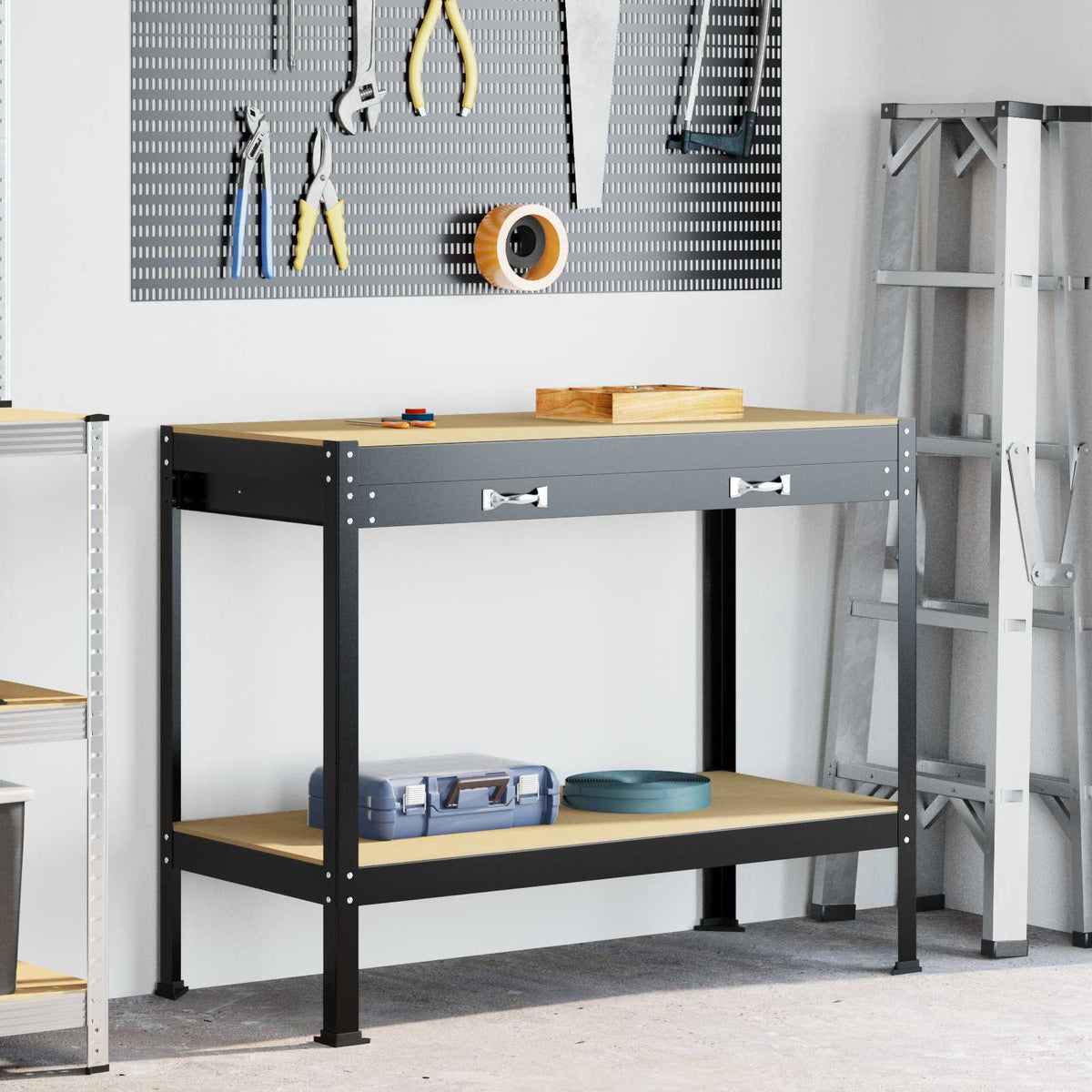 Workbench Black 114 x 54 x 91 cm Engineered Wood and Metal