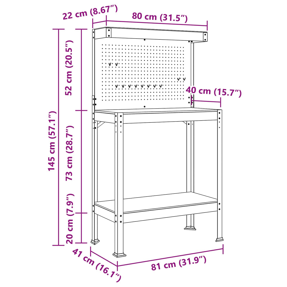 Workbench Black 81 x 41 x 145 cm Engineered Wood and Metal