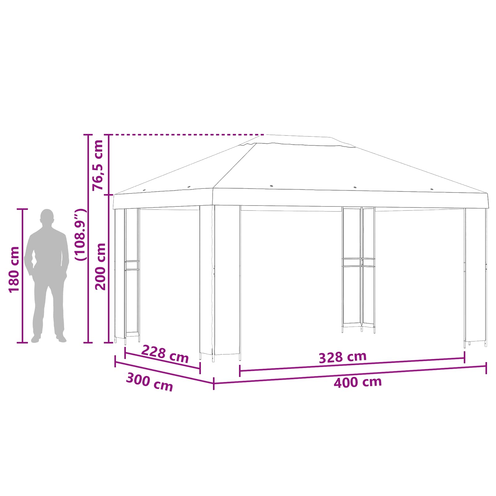 Gazebo 4 x 3 m Anthracite Polyester and Steel 190 gsm