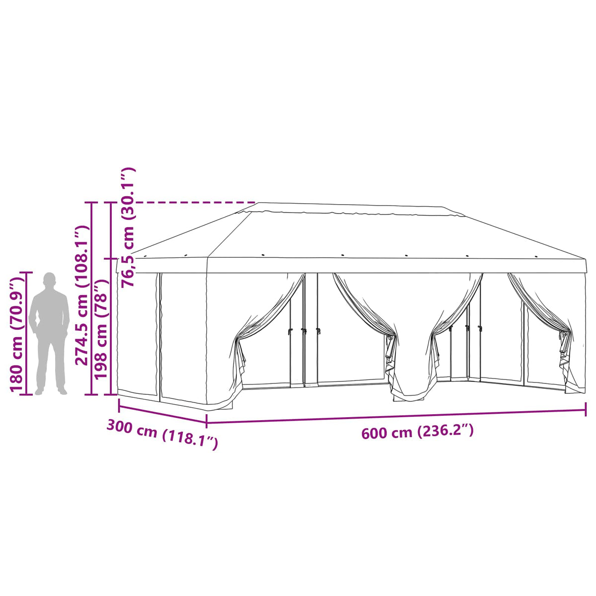 Gazebo Cover with Sidewalls Anthracite 600.5 x 300.5 cm