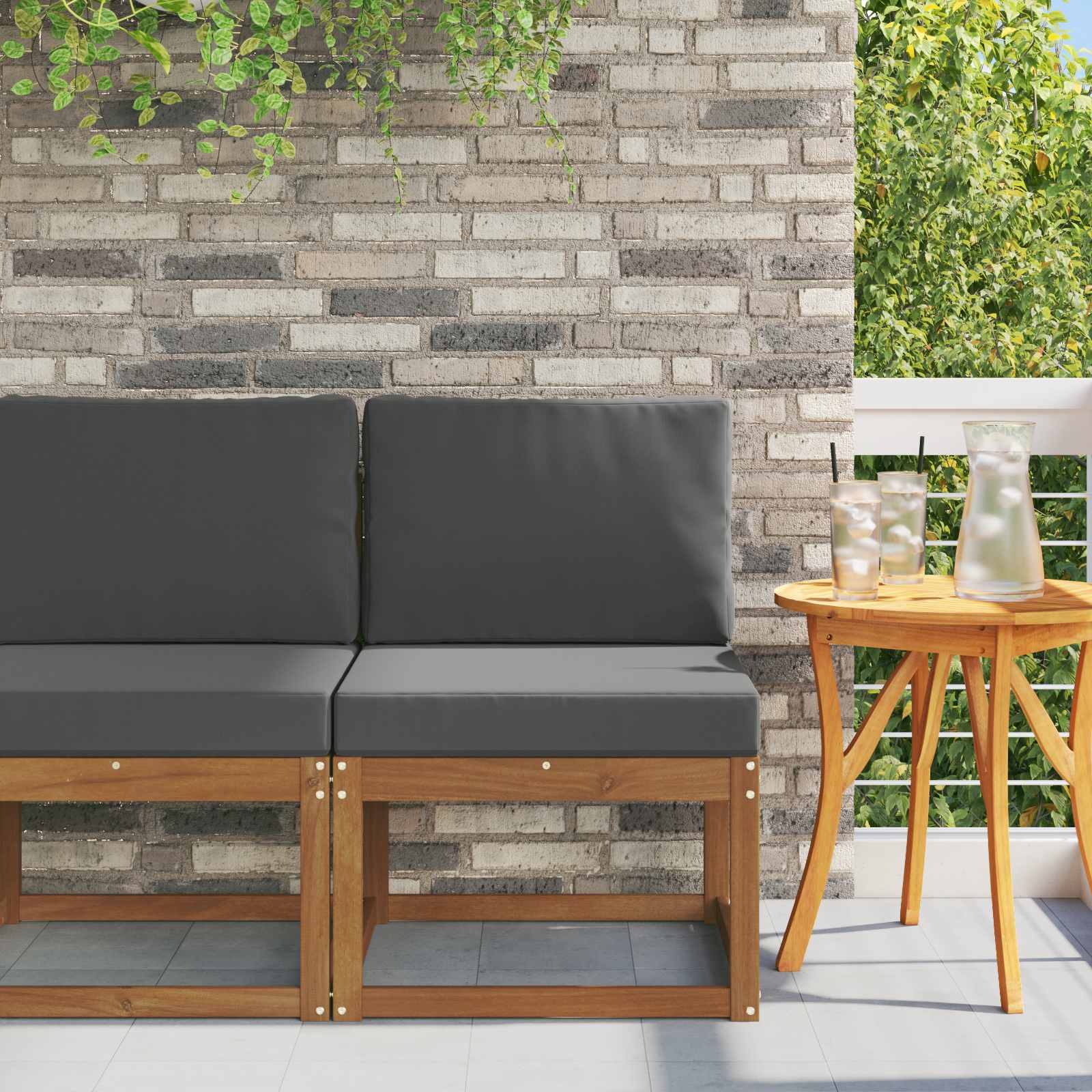 Outdoor Middle Sofa Solid Acacia Wood Natural