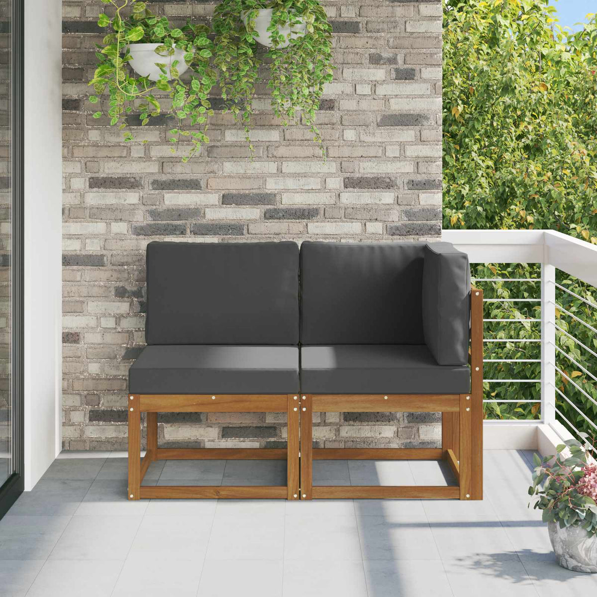Outdoor Middle and Corner Sofa 2 Piece Natural and Anthracite