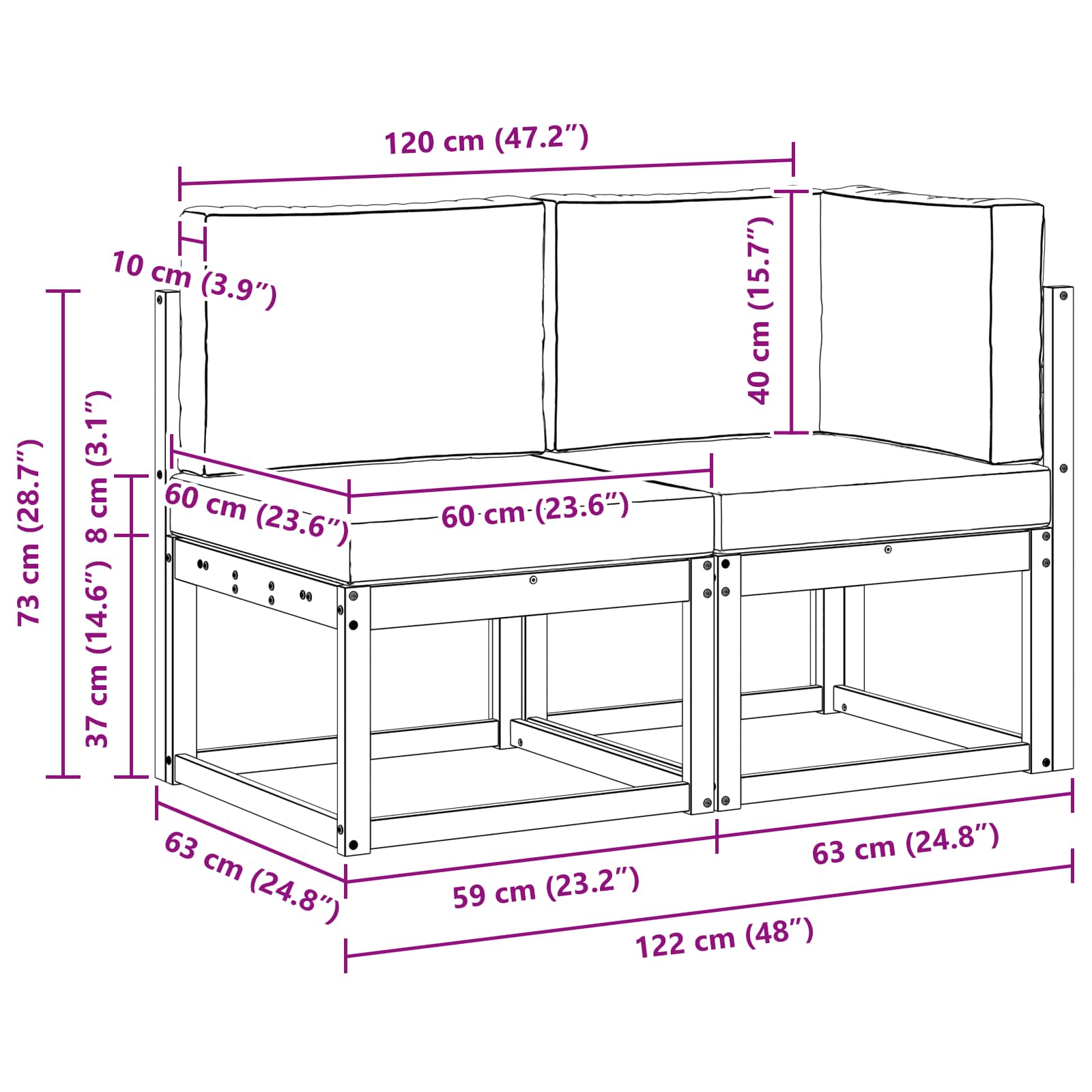 Outdoor Middle and Corner Sofa 2 Piece Natural and Anthracite