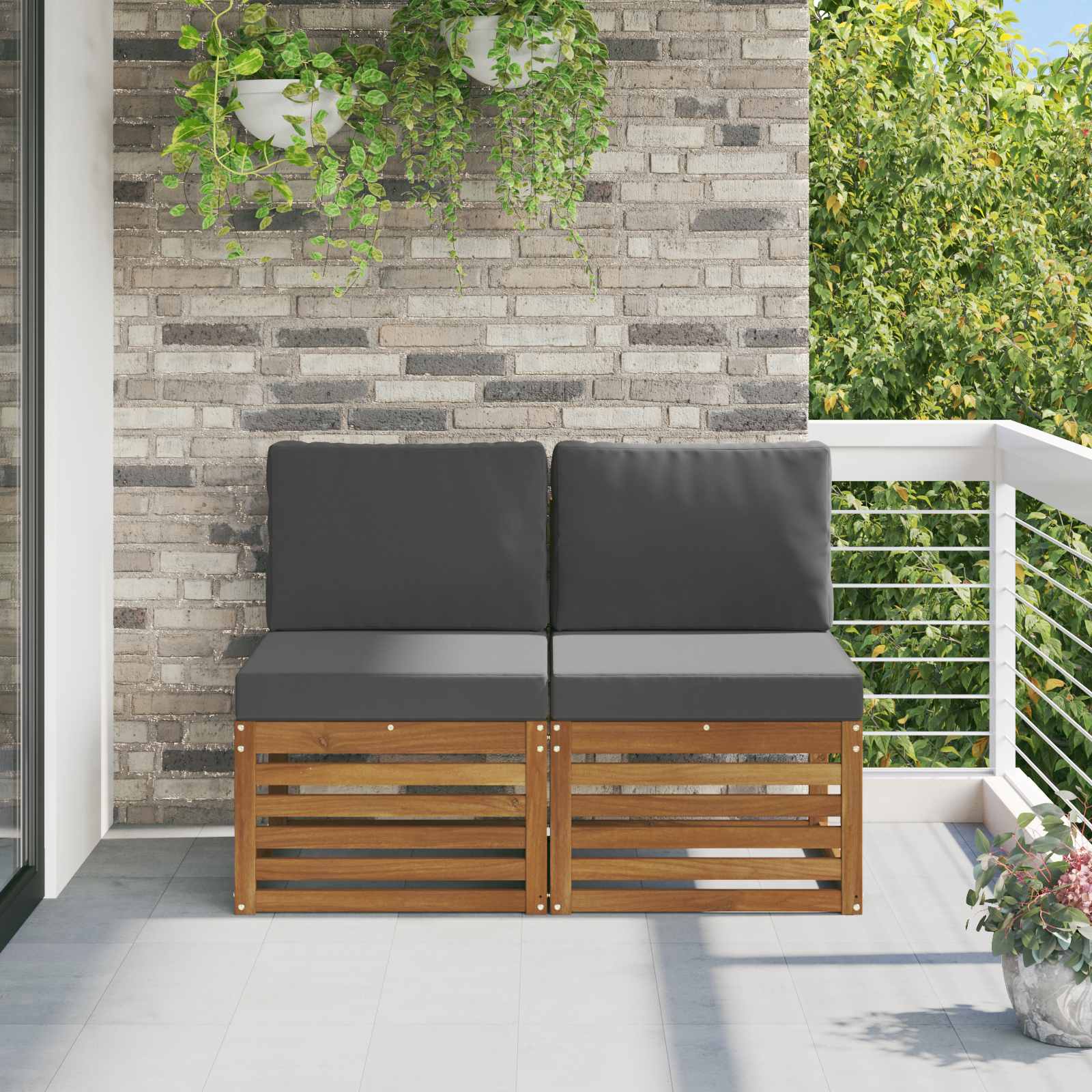 2 Piece Outdoor Middle Sofa Solid Acacia Wood Natural