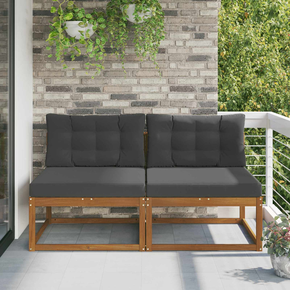 Outdoor Middle Sofa with Cushion 2 Piece Natural