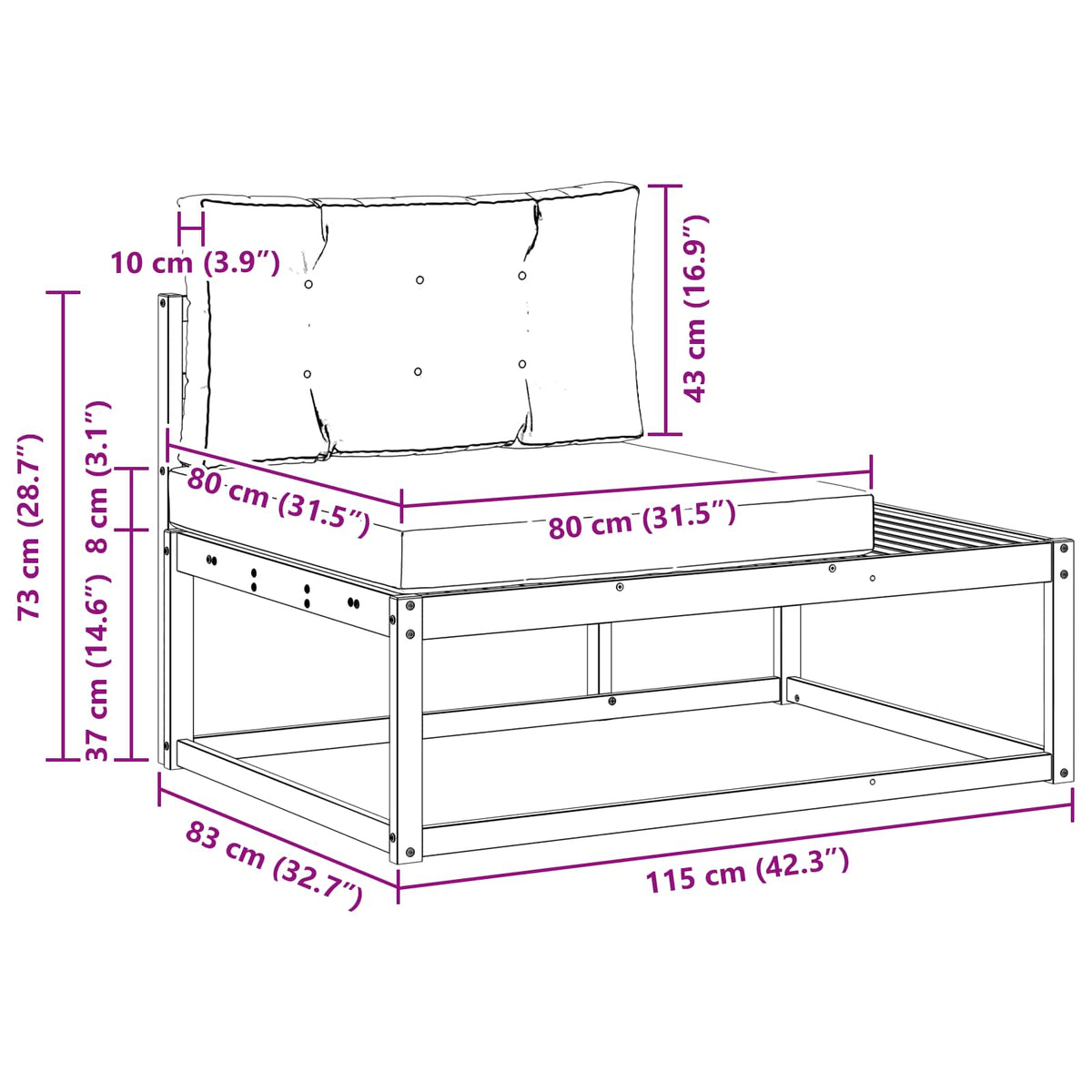 Outdoor End sofa with Cushion Natural 115 x 83 x 73 cm
