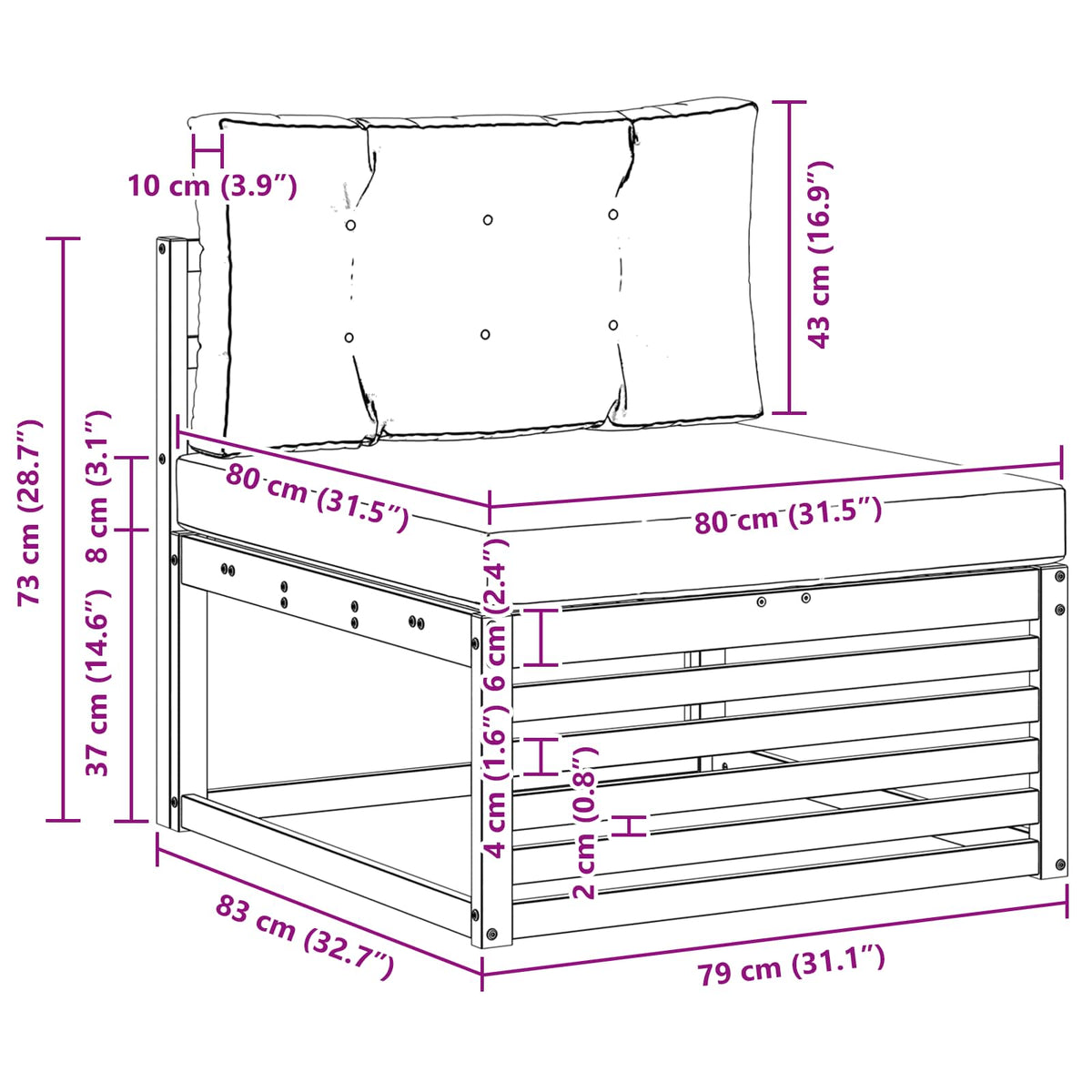 Outdoor Middle sofa Solid Acacia Wood Natural