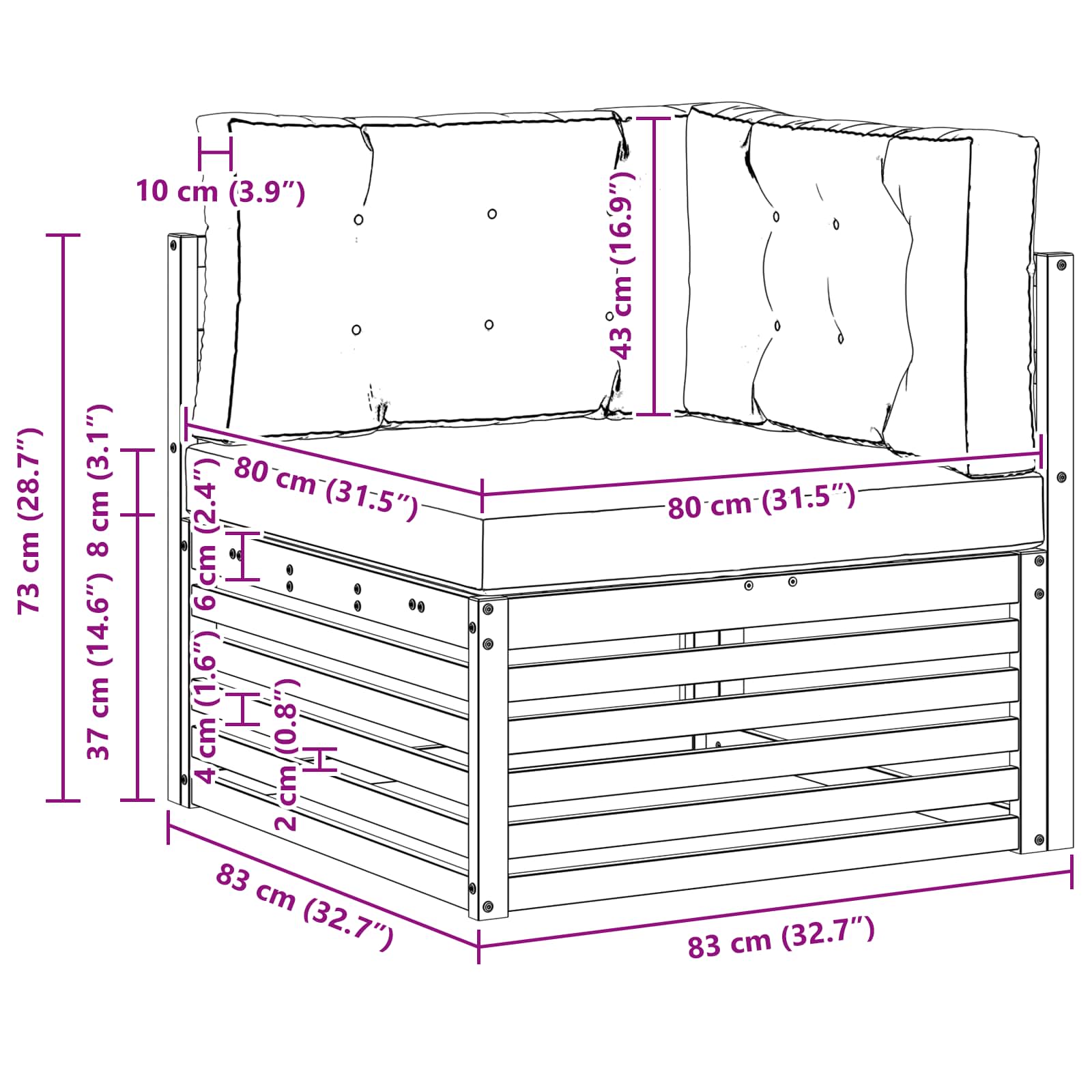 Outdoor Corner sofa Solid Acacia Wood Natural