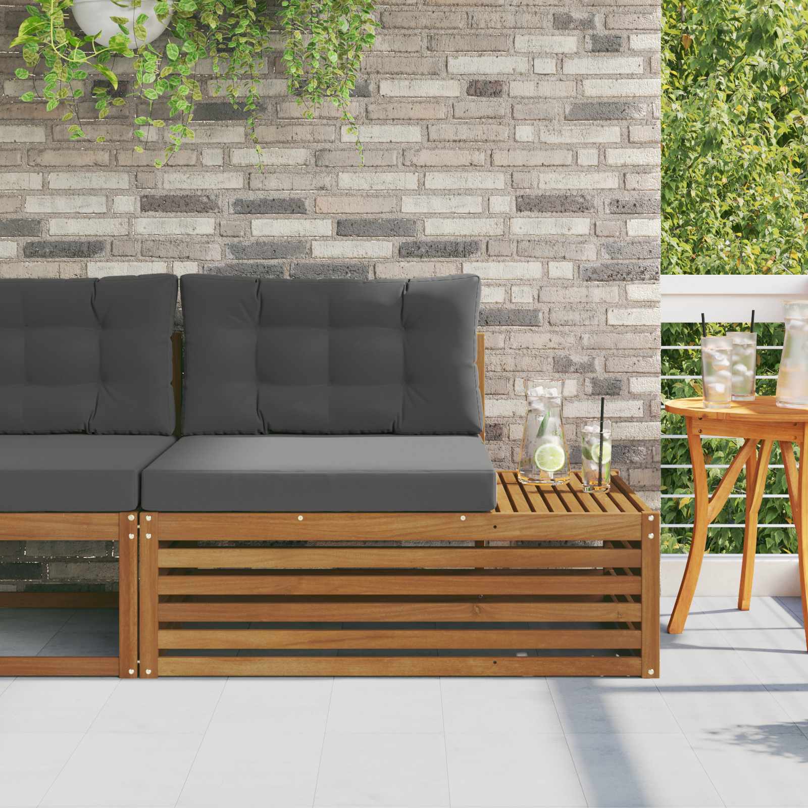 Outdoor End sofa Natural 115 x 83 x 73 cm Solid Acacia Wood