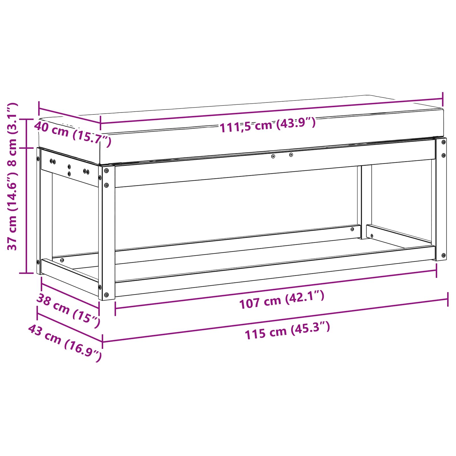 Outdoor Stoolbench Natural and Anthracite 115 x 43 x 45 cm
