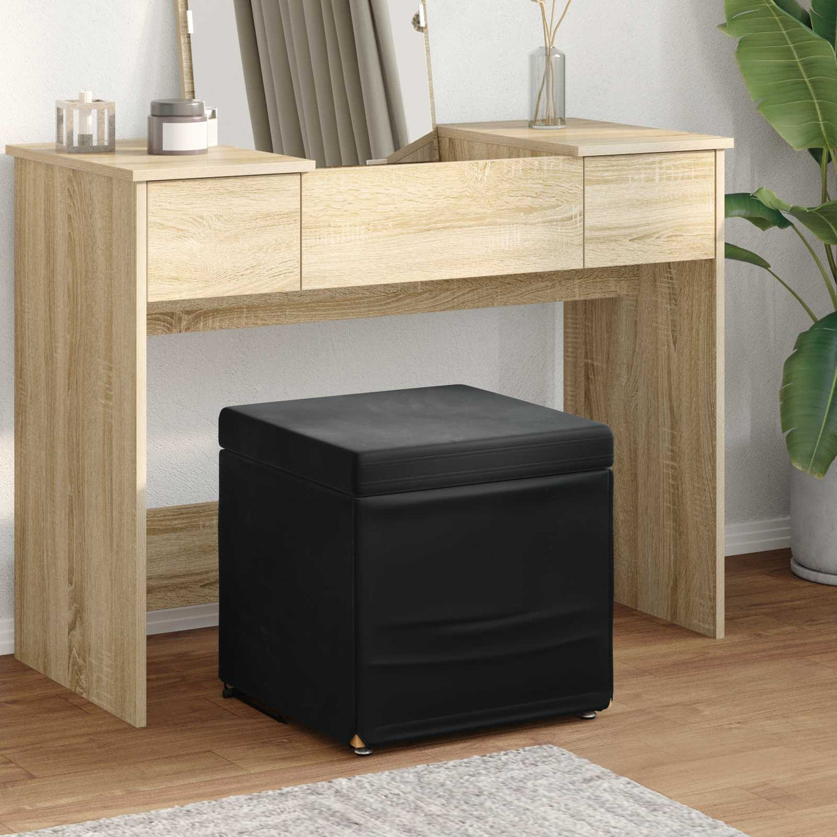Stool Black 41 x 41 x 40 cm Velvet and Engineered Wood