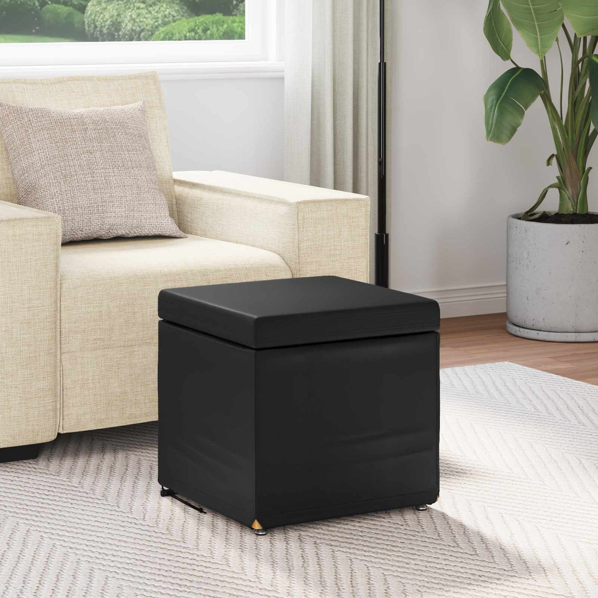 Stool Black 41 x 41 x 40 cm Faux Leather and Engineered Wood