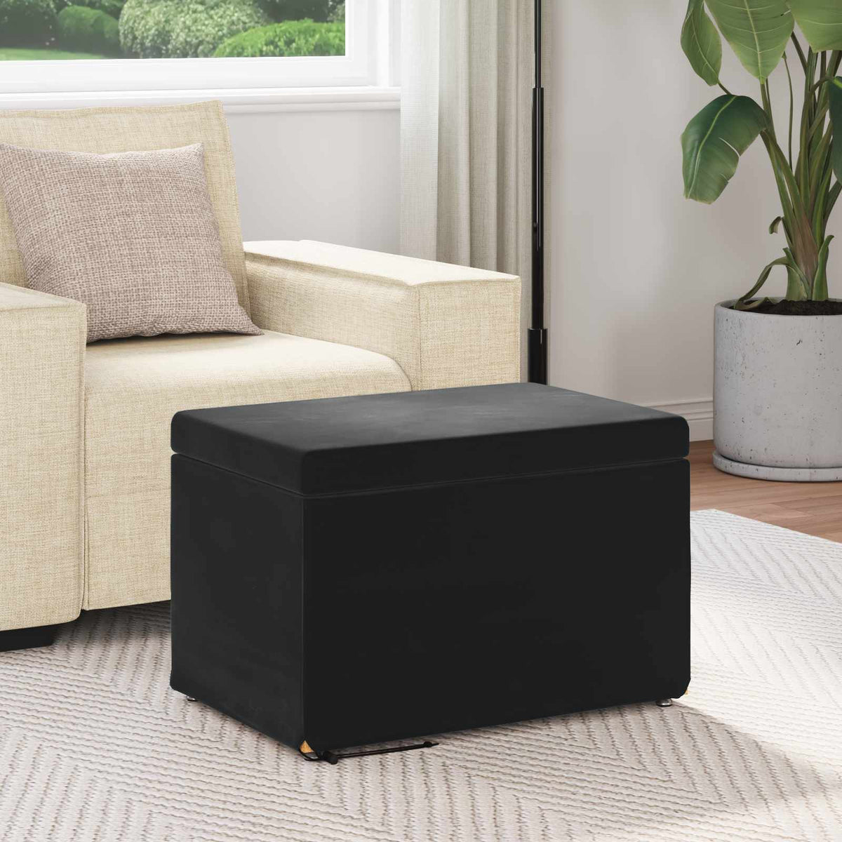 Stool Black 61 x 41 x 40 cm Velvet and Engineered Wood