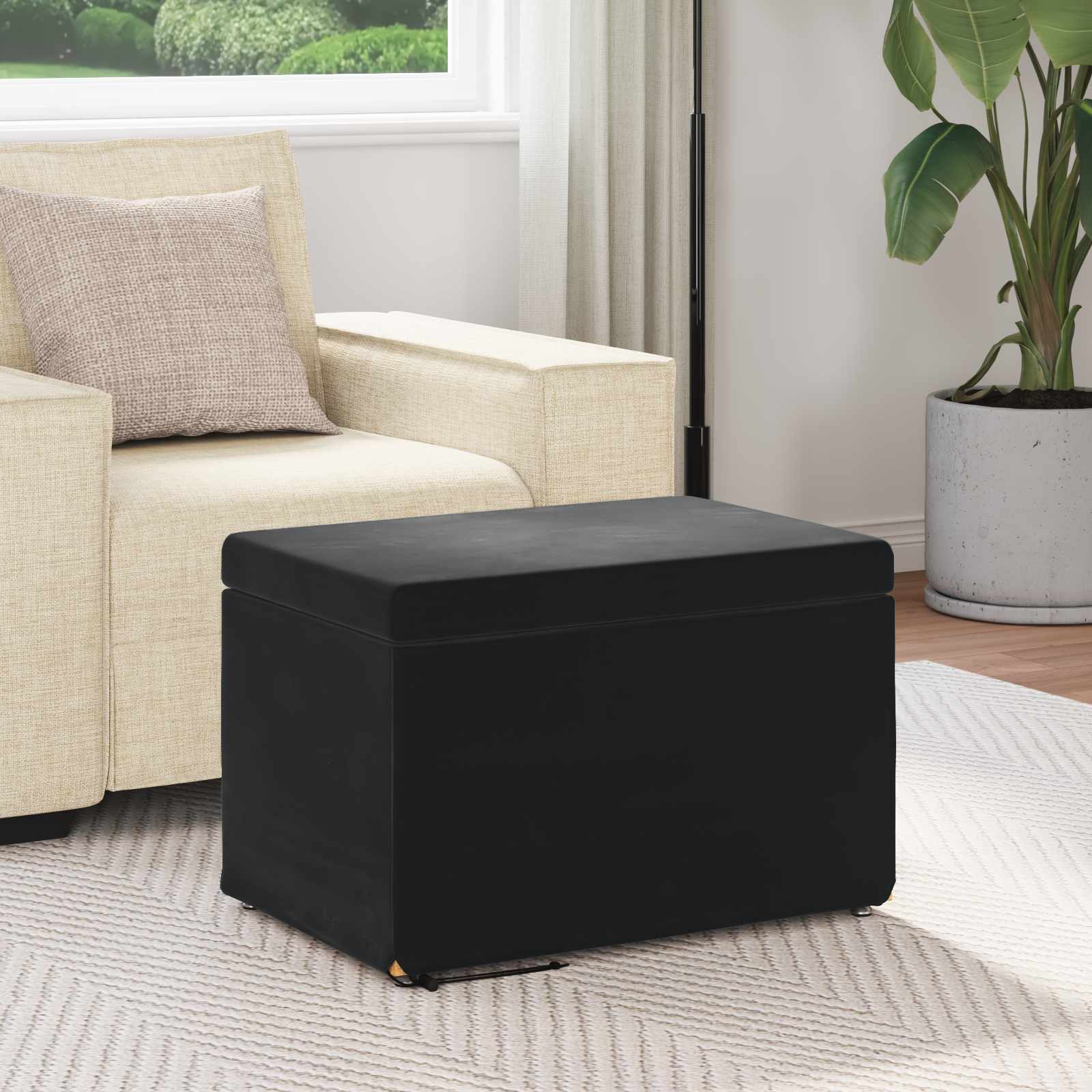 Stool Black 61 x 41 x 40 cm Velvet and Engineered Wood