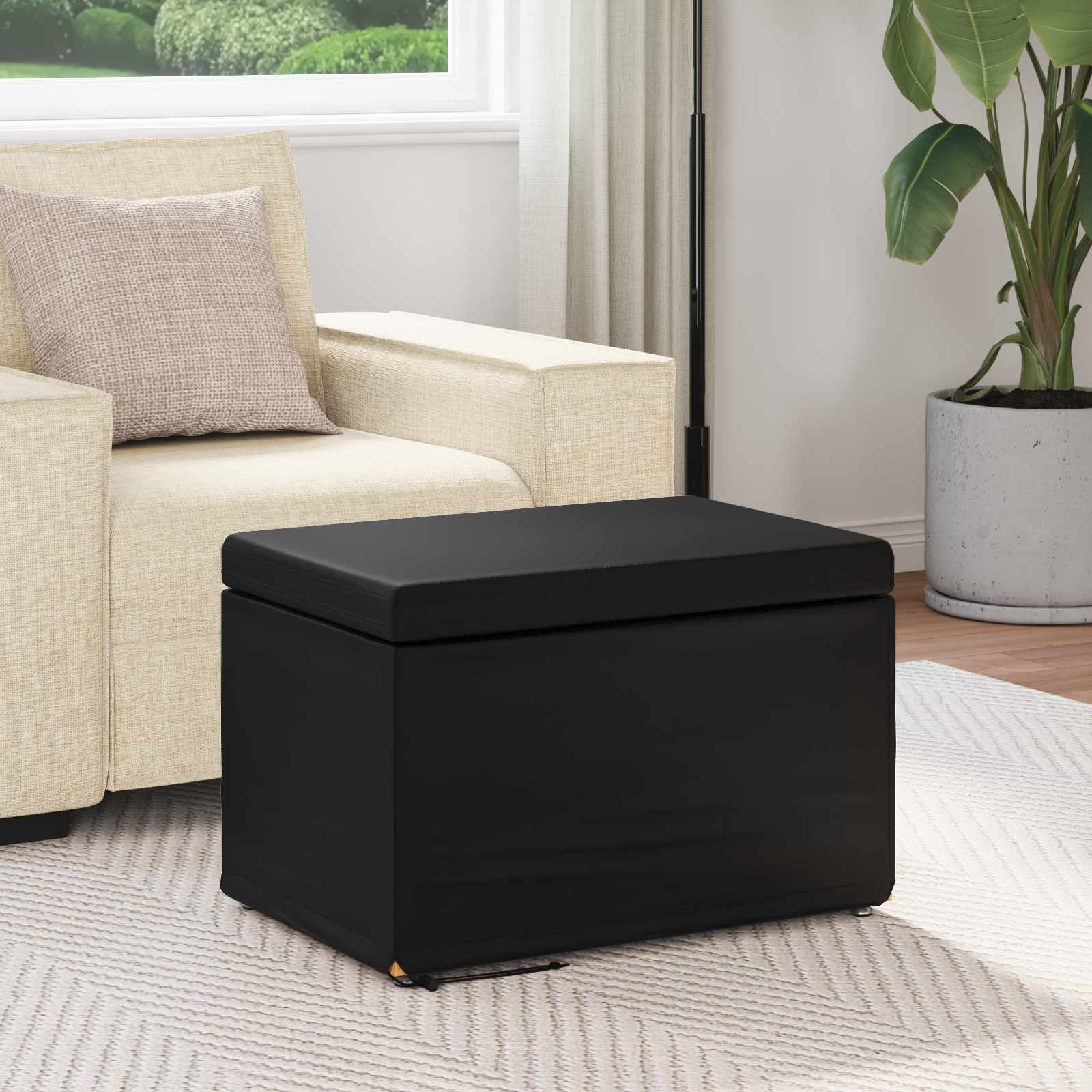 Stool Black 61 x 41 x 40 cm Faux Leather and Engineered Wood