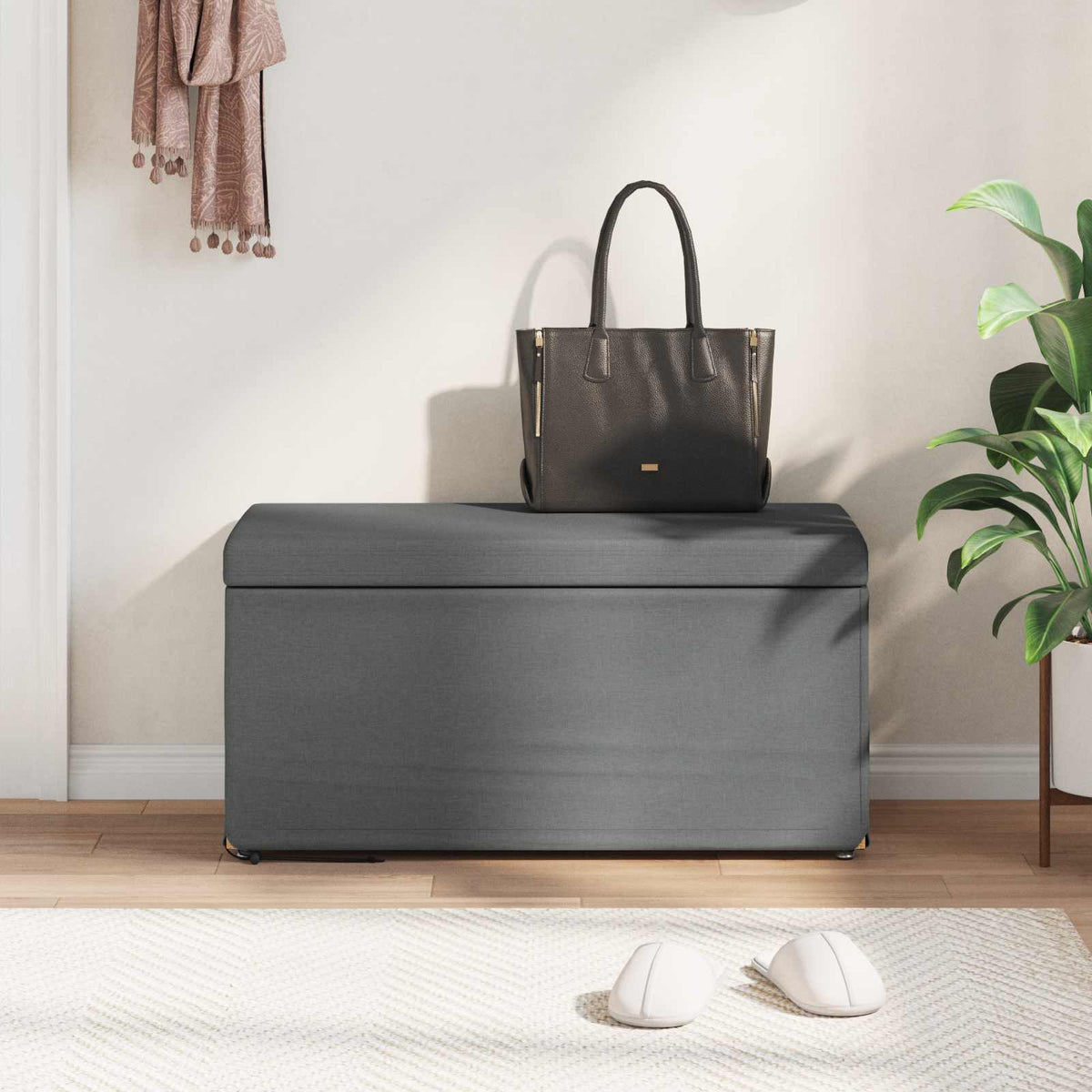 Stool Dark Grey 81 x 41 x 40 cm Fabric and Engineered Wood