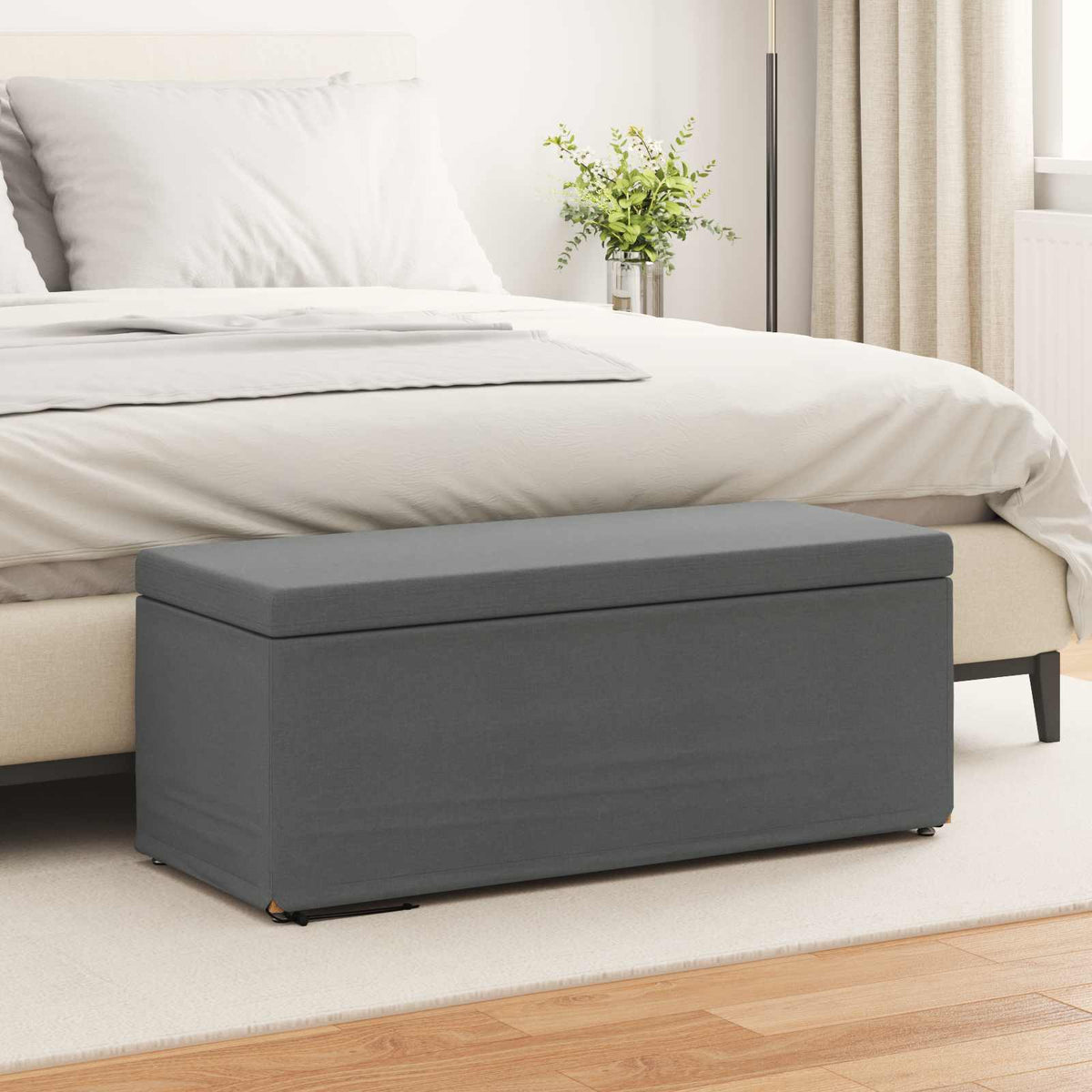 Stool Dark Grey 101 x 41 x 40 cm Fabric and Engineered Wood