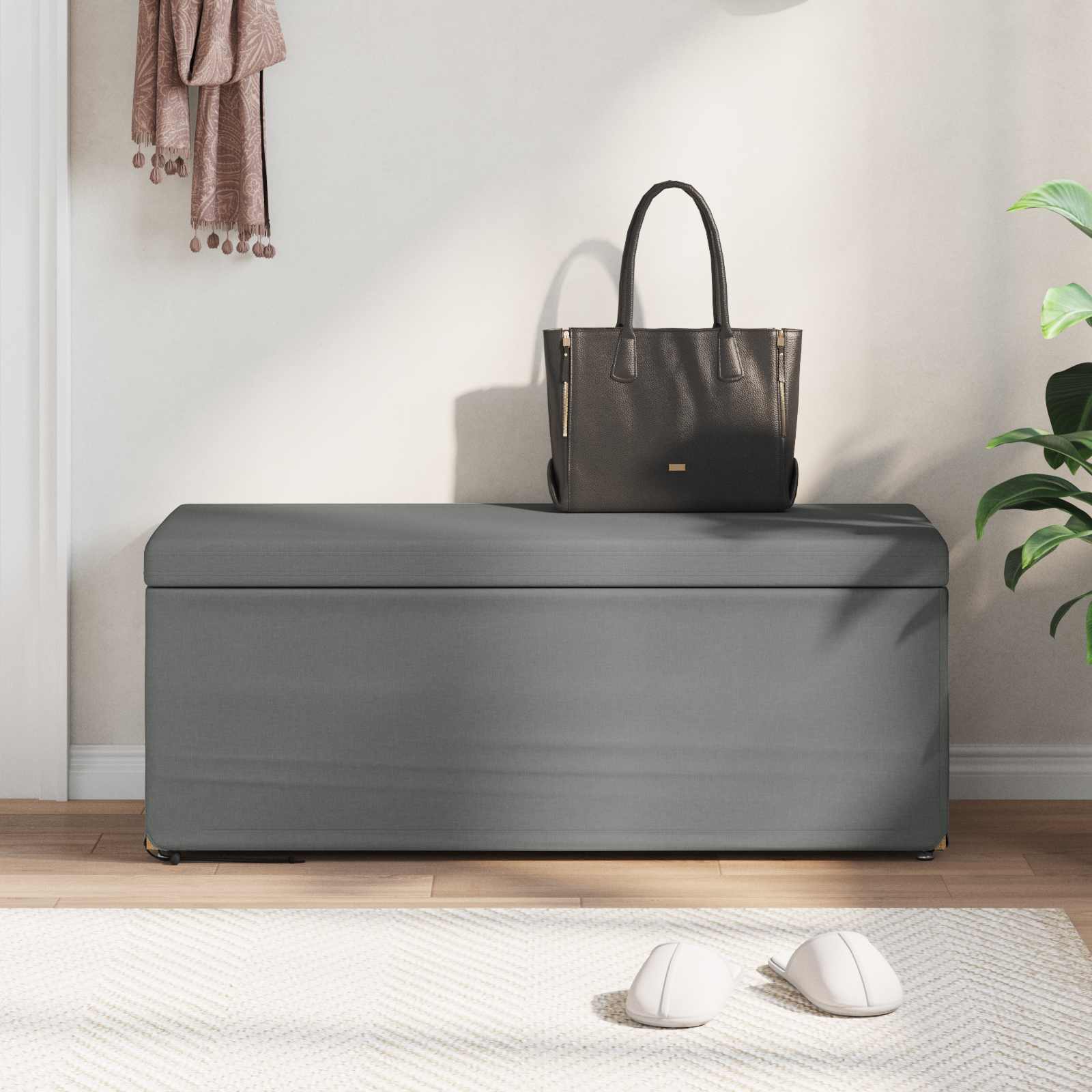 Stool Dark Grey 101 x 41 x 40 cm Fabric and Engineered Wood