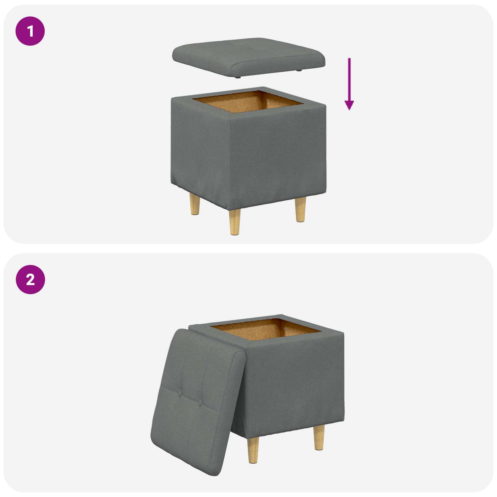 Storage Ottoman with Cushion Dark Grey 40 x 40 x 45 cm Fabric