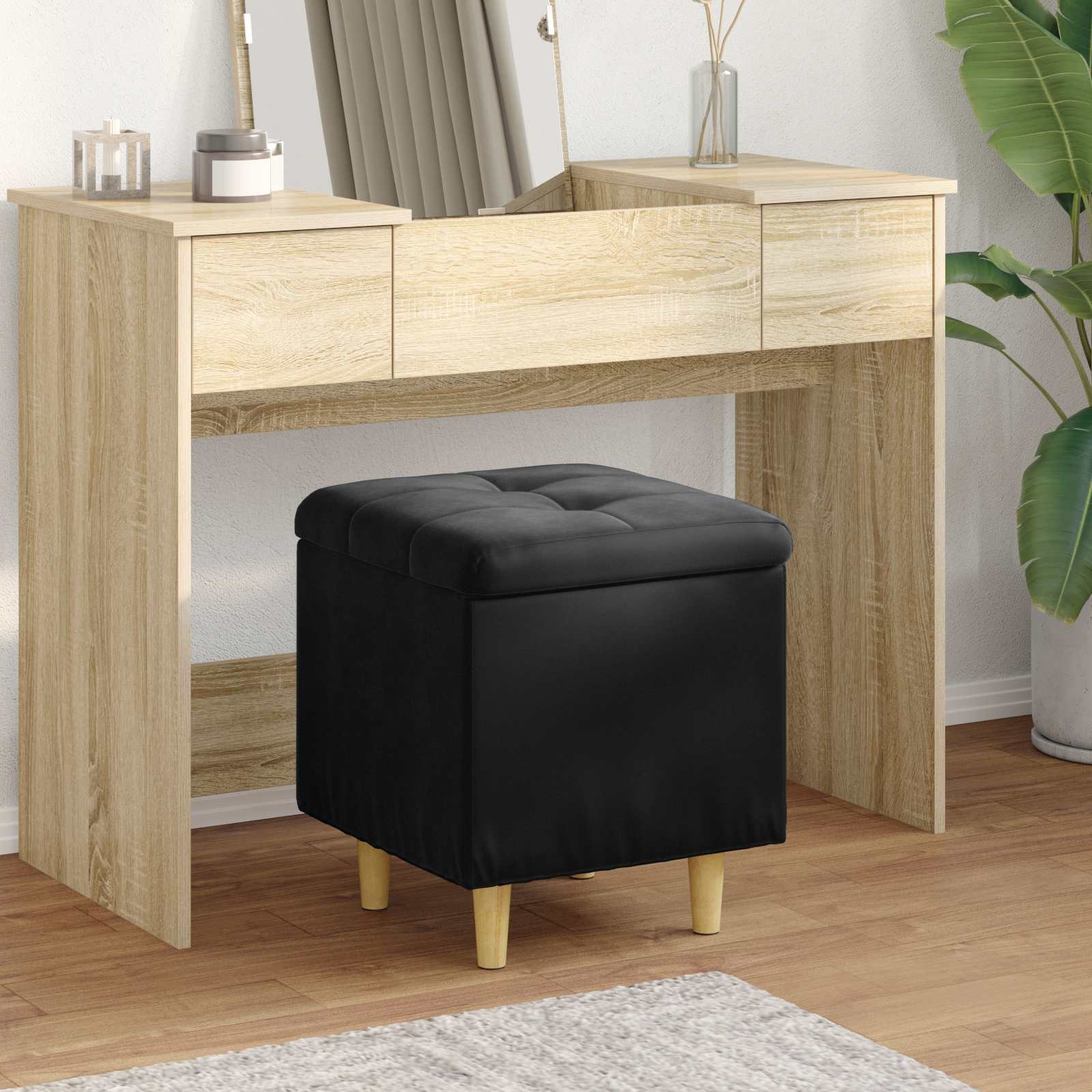 Storage Ottoman with Cushion Black 40 x 40 x 45 cm Velvet