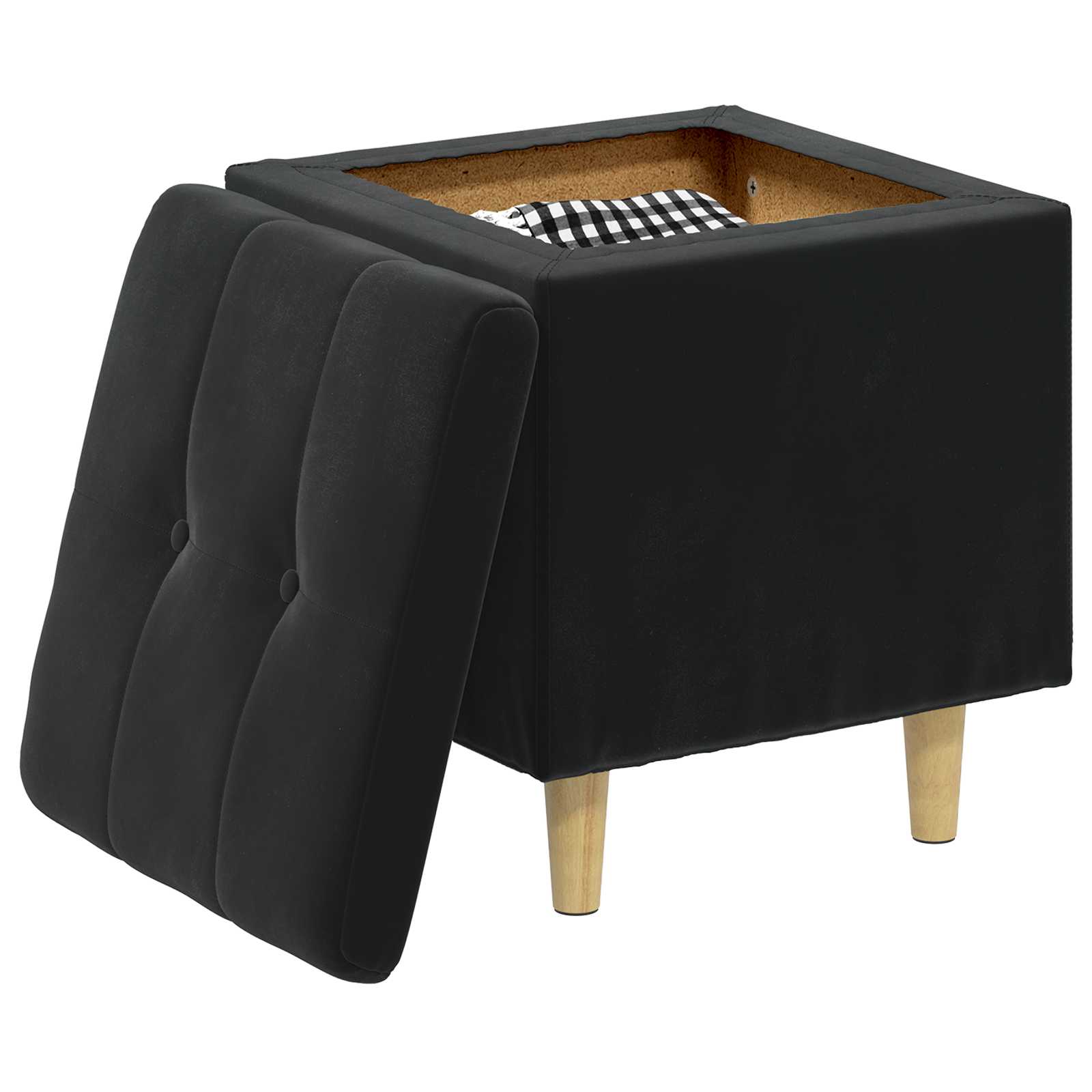 Storage Ottoman with Cushion Black 40 x 40 x 45 cm Velvet