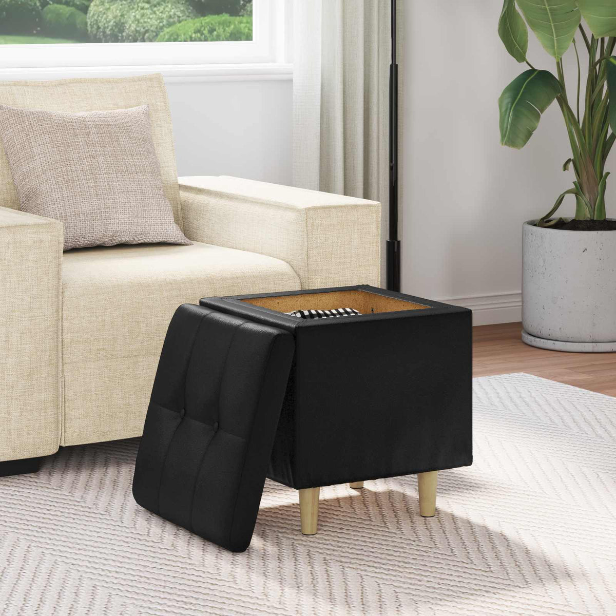 Storage Ottoman with Cushion Black 40 x 40 x 45 cm Faux leather