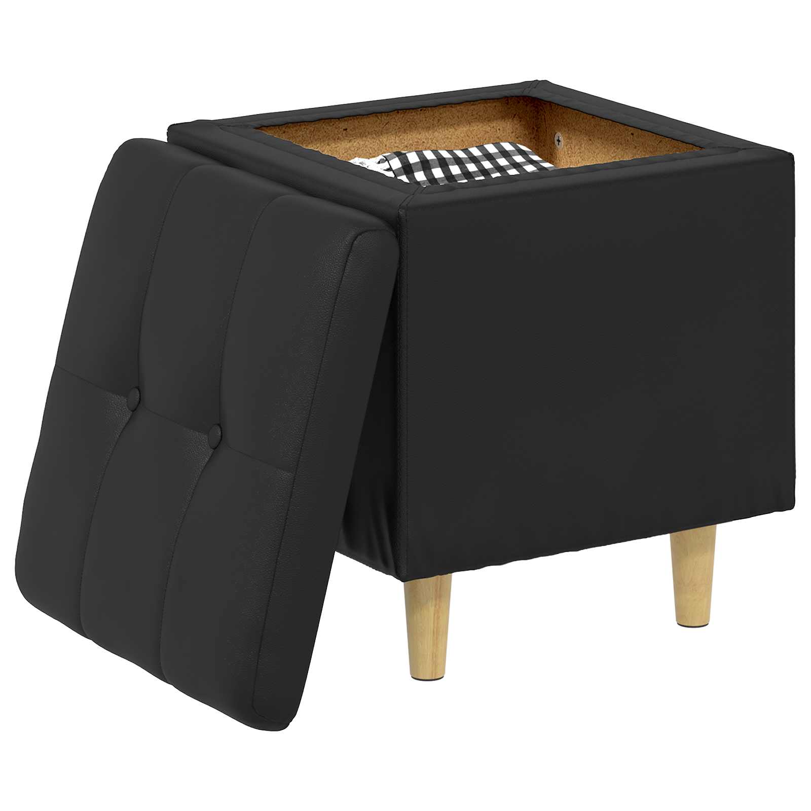 Storage Ottoman with Cushion Black 40 x 40 x 45 cm Faux leather