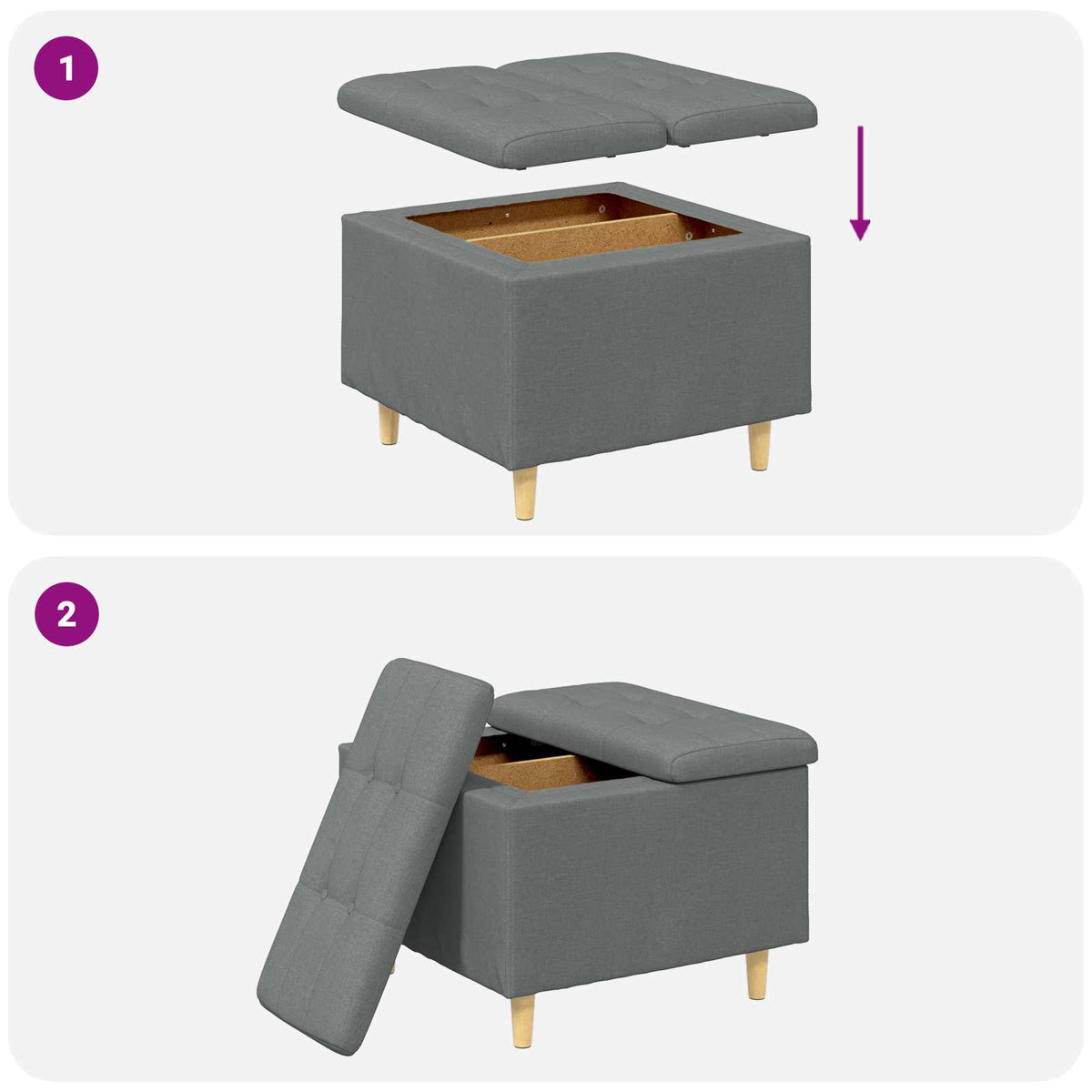 Storage Ottoman with Cushion Dark Grey 60 x 60 x 45 cm Fabric