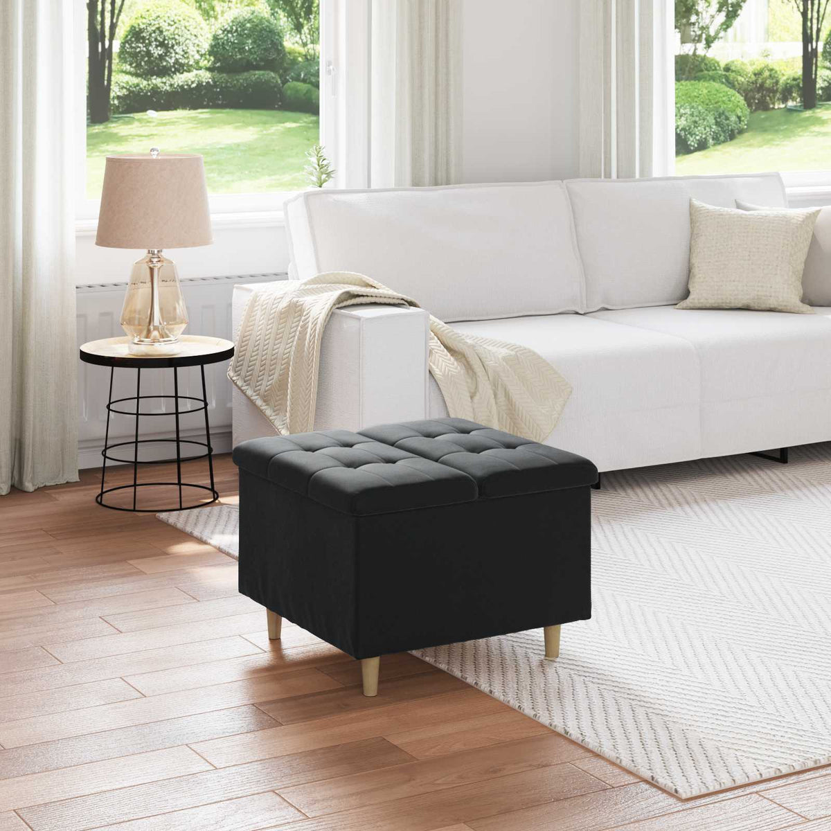 Storage Ottoman with Cushion Black 60 x 60 x 45 cm Velvet