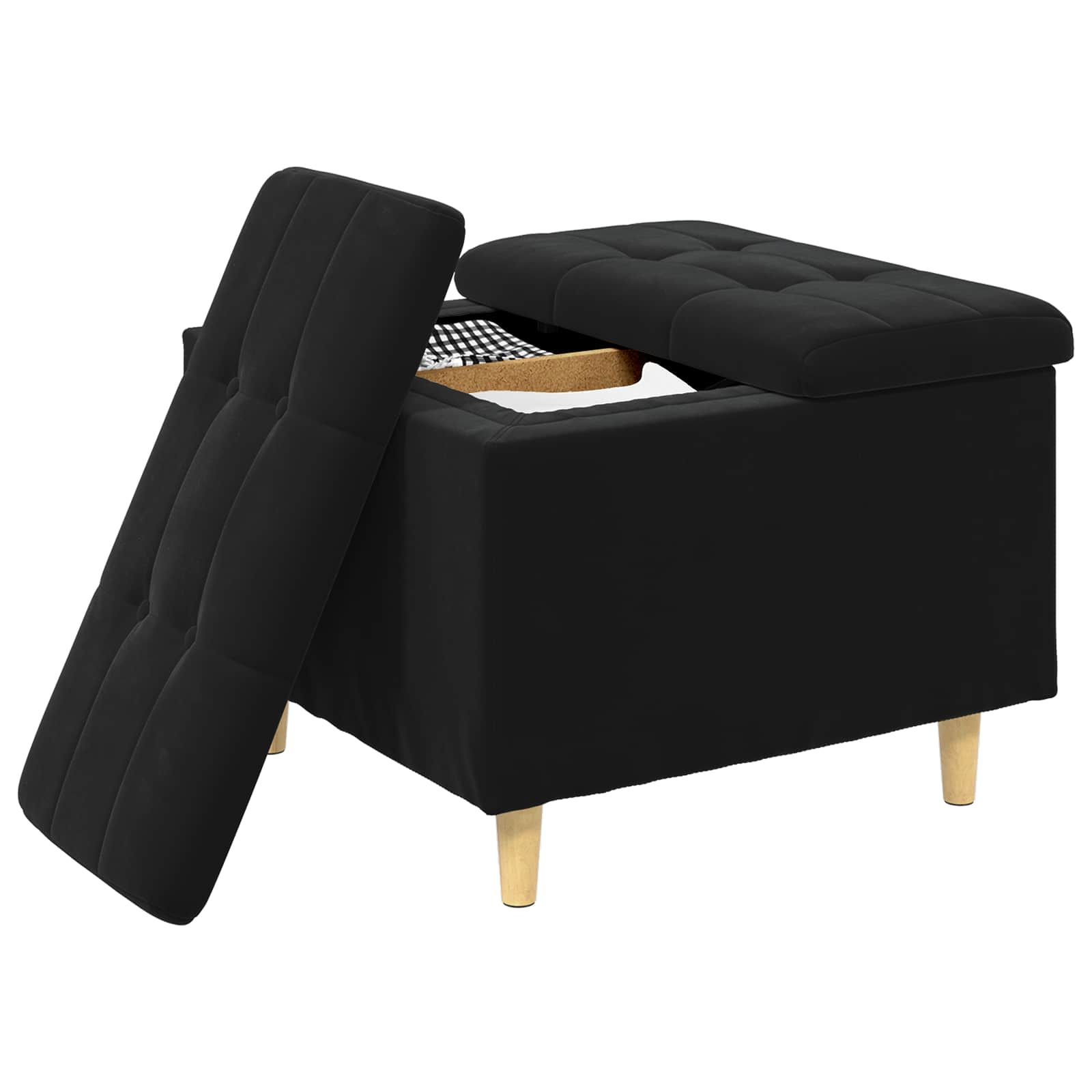 Storage Ottoman with Cushion Black 60 x 60 x 45 cm Velvet