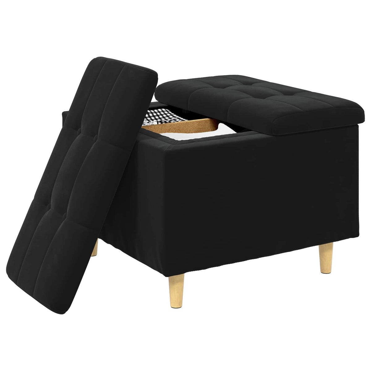 Storage Ottoman with Cushion Black 60 x 60 x 45 cm Velvet