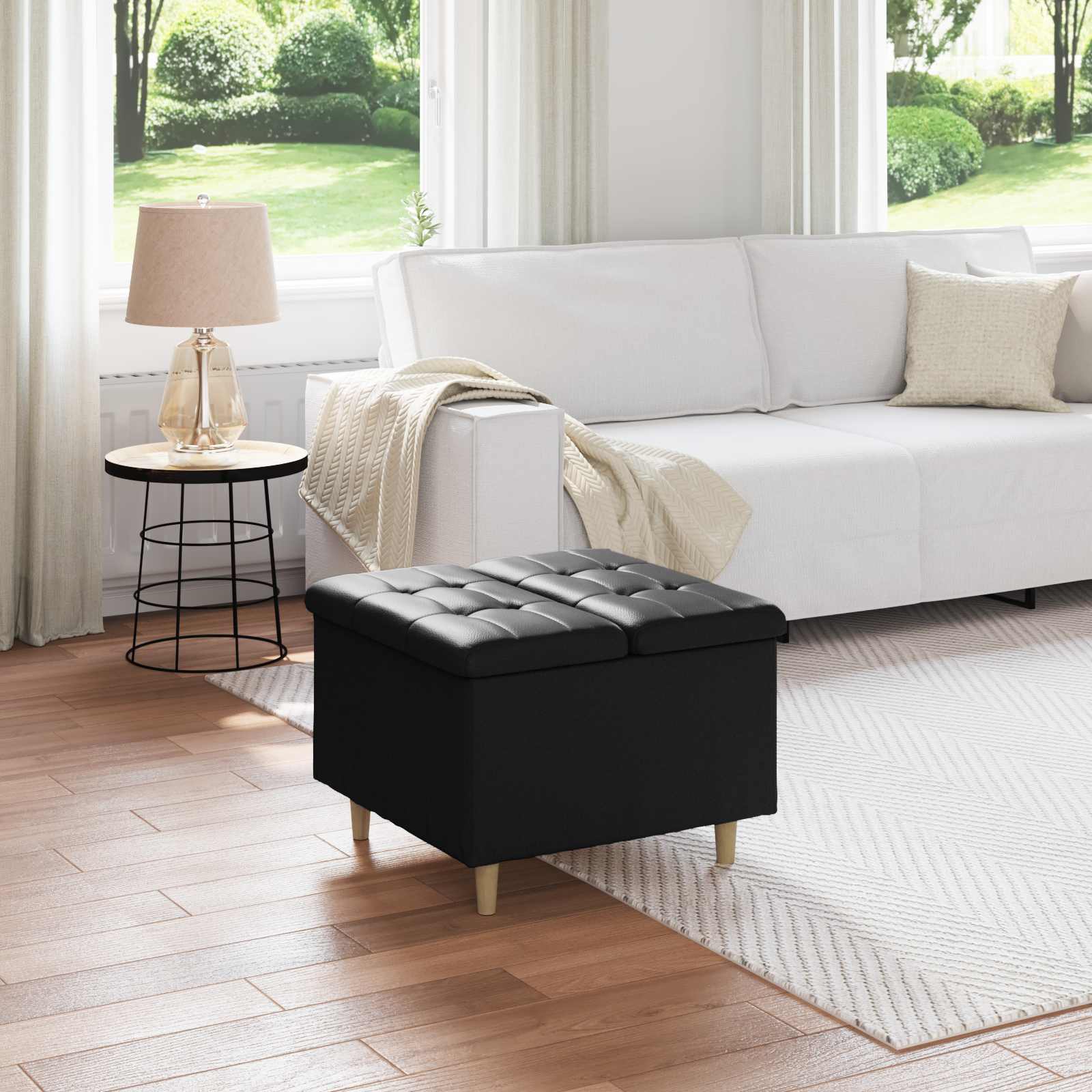 Storage Ottoman with Cushion Black 60 x 60 x 45 cm Faux leather