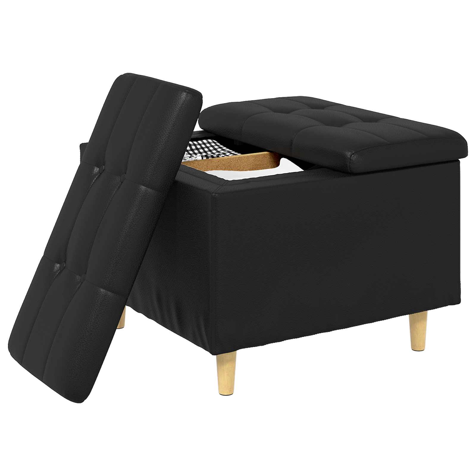 Storage Ottoman with Cushion Black 60 x 60 x 45 cm Faux leather