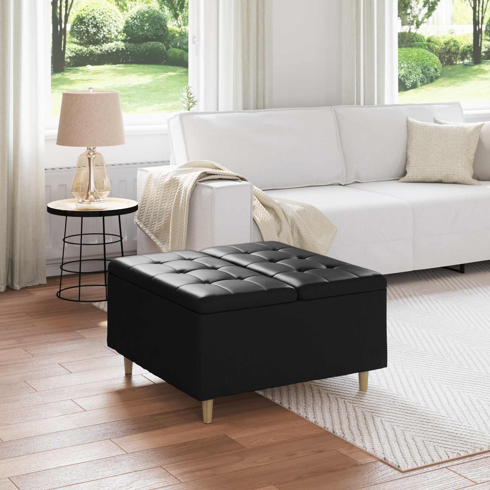 Storage Ottoman with Cushion Black 80 x 80 x 45 cm Faux leather