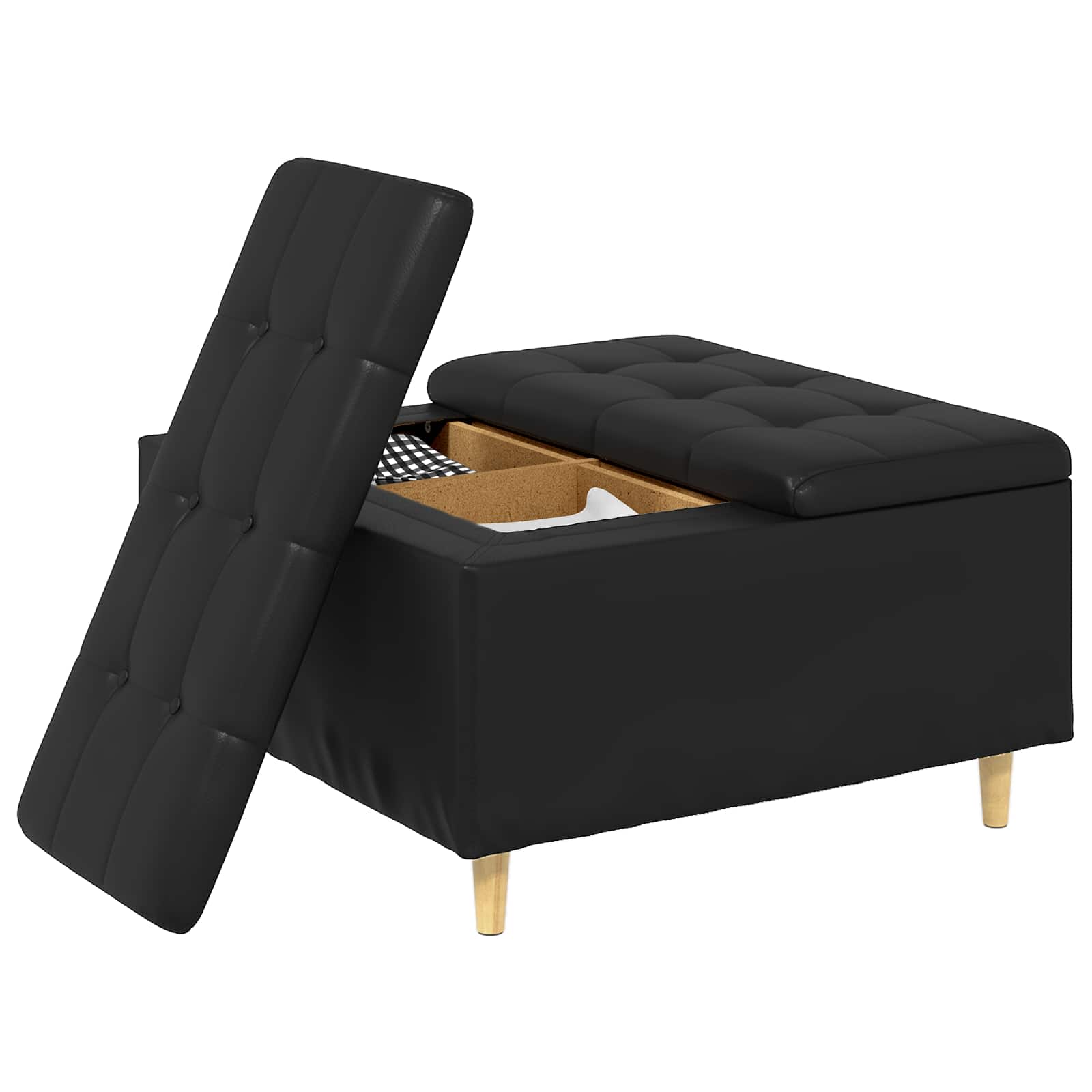 Storage Ottoman with Cushion Black 80 x 80 x 45 cm Faux leather