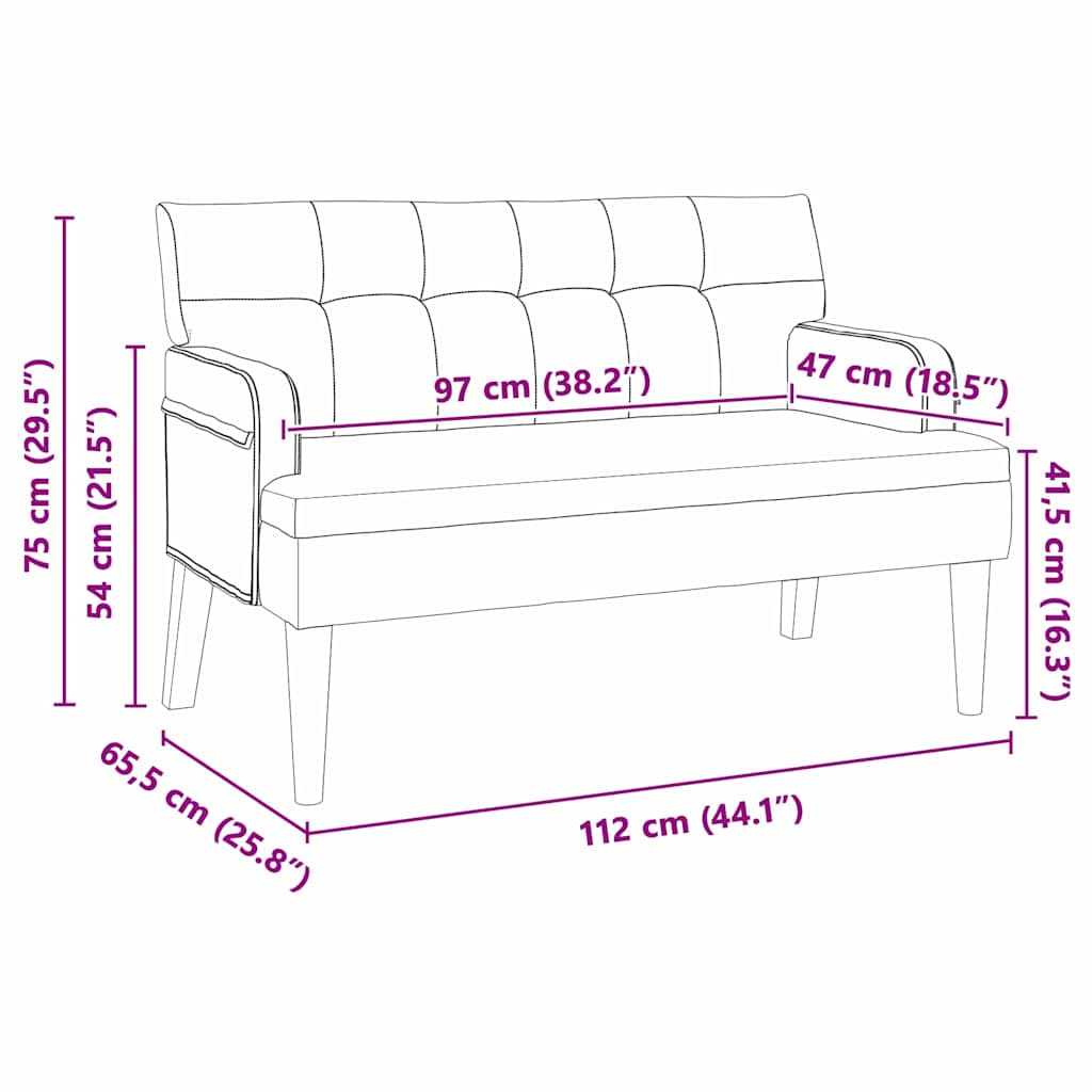 Chesterfield Bench Dark Grey 112 x 65.5 x 75 cm Velvet
