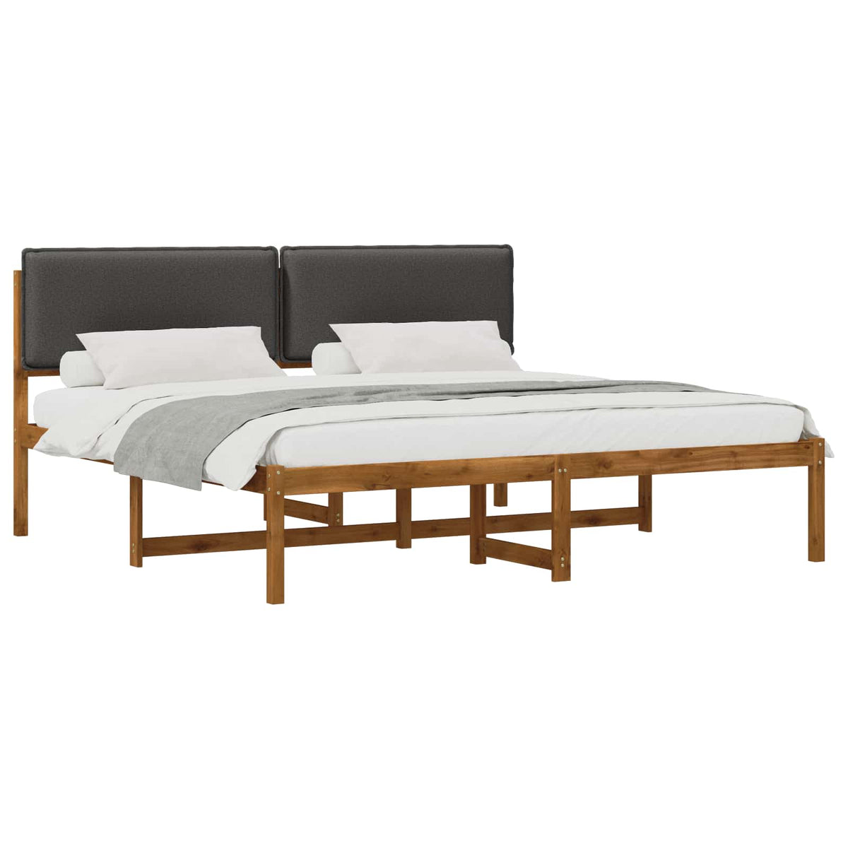 Bed Frame with Upholstered Headboard Natural and Dark Grey