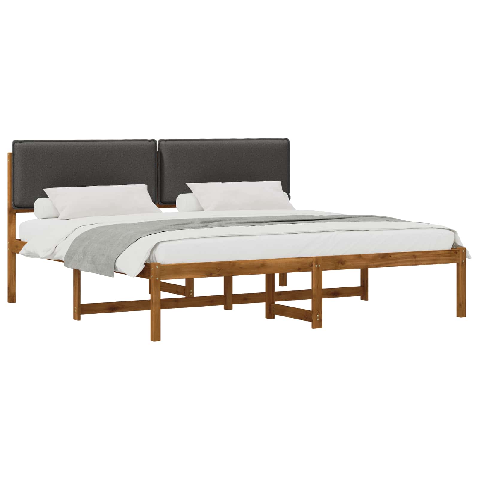 Bed Frame with Upholstered Headboard Natural and Dark Grey