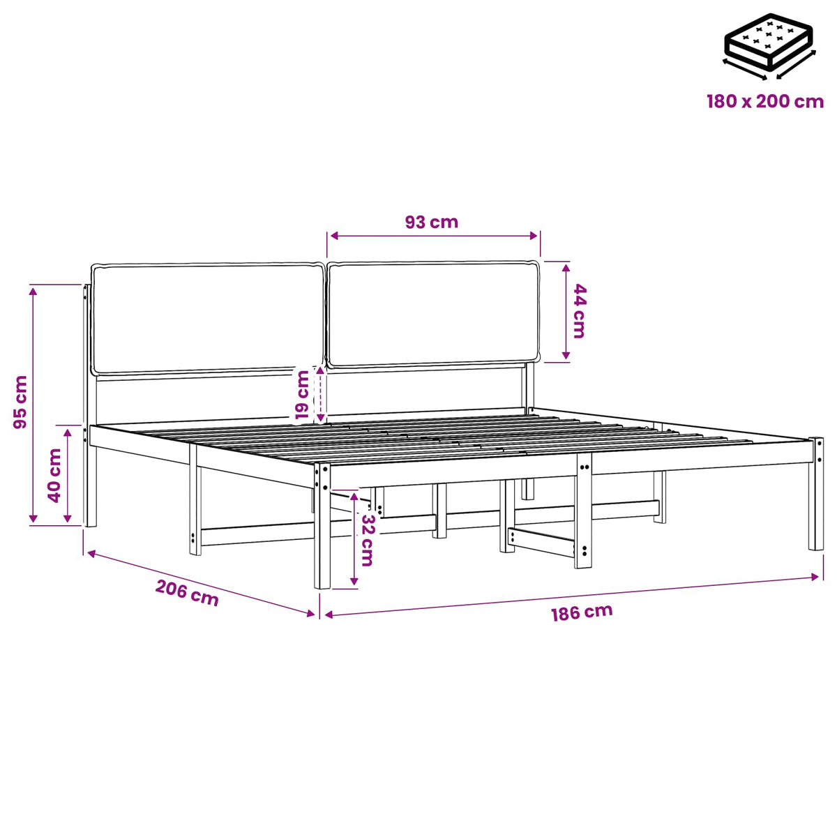 Bed Frame with Upholstered Headboard Natural and Dark Grey