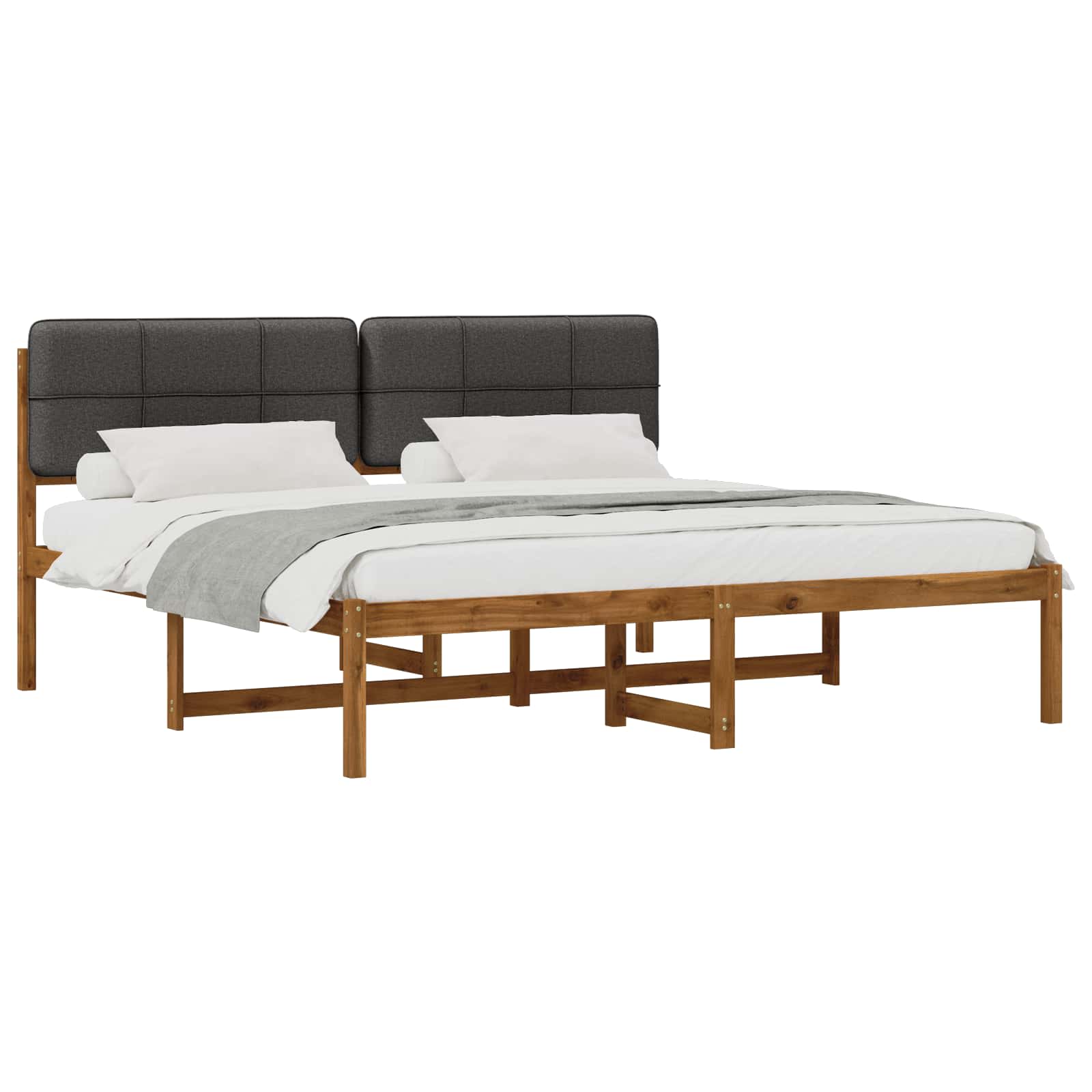 Bed Frame with Upholstered Headboard Natural and Dark Grey