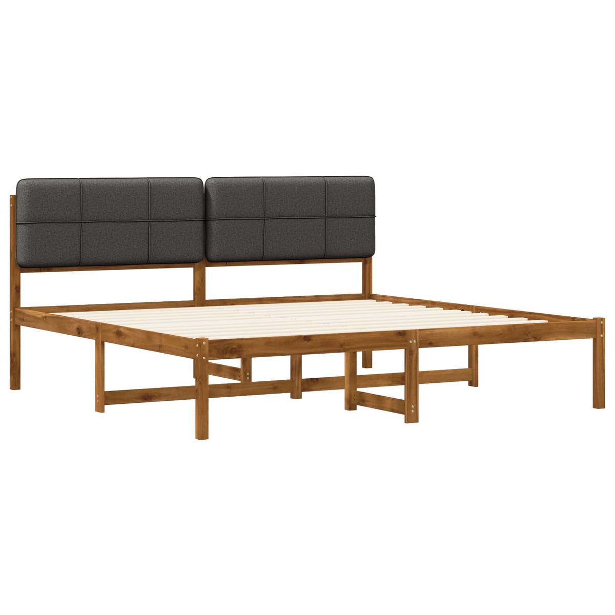 Bed Frame with Upholstered Headboard Natural and Dark Grey