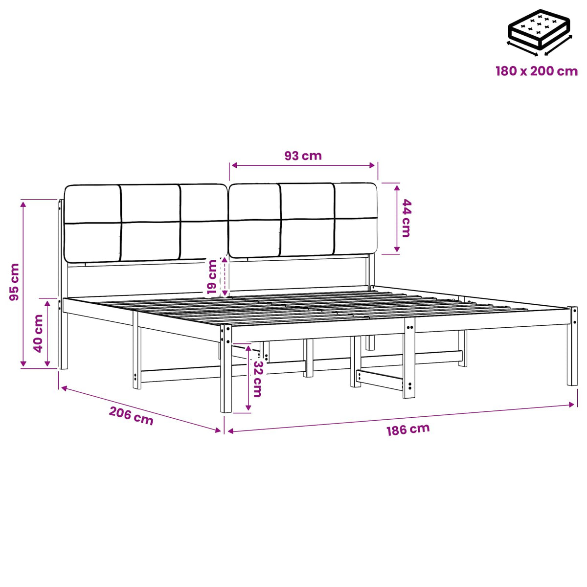Bed Frame with Upholstered Headboard Natural and Dark Grey