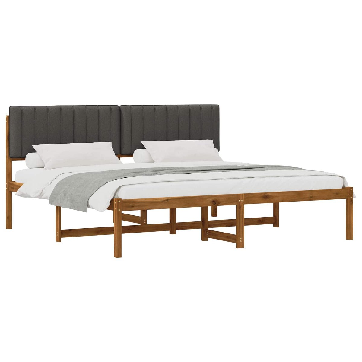 Bed Frame with Upholstered Headboard Natural and Dark Grey