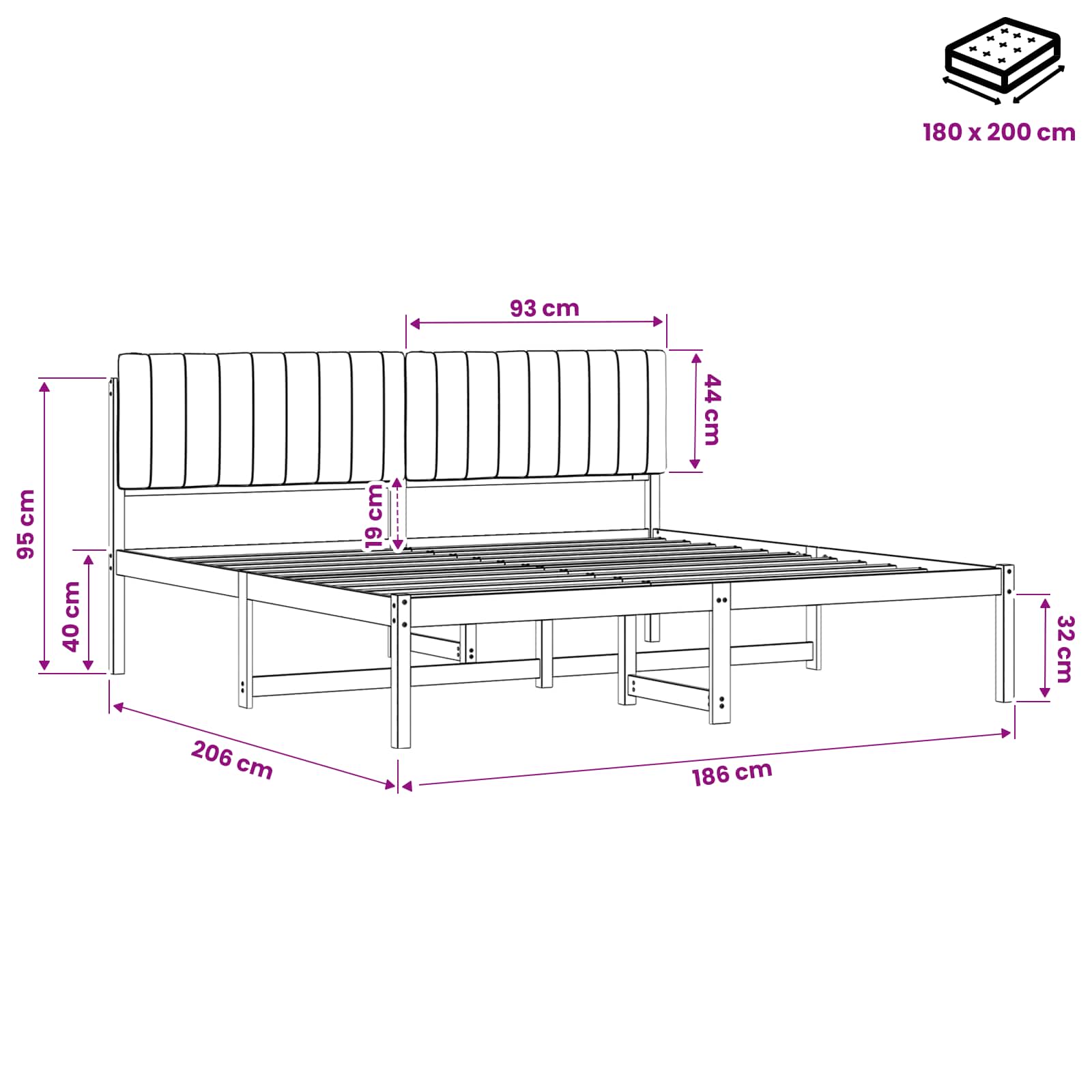 Bed Frame with Upholstered Headboard Natural and Dark Grey