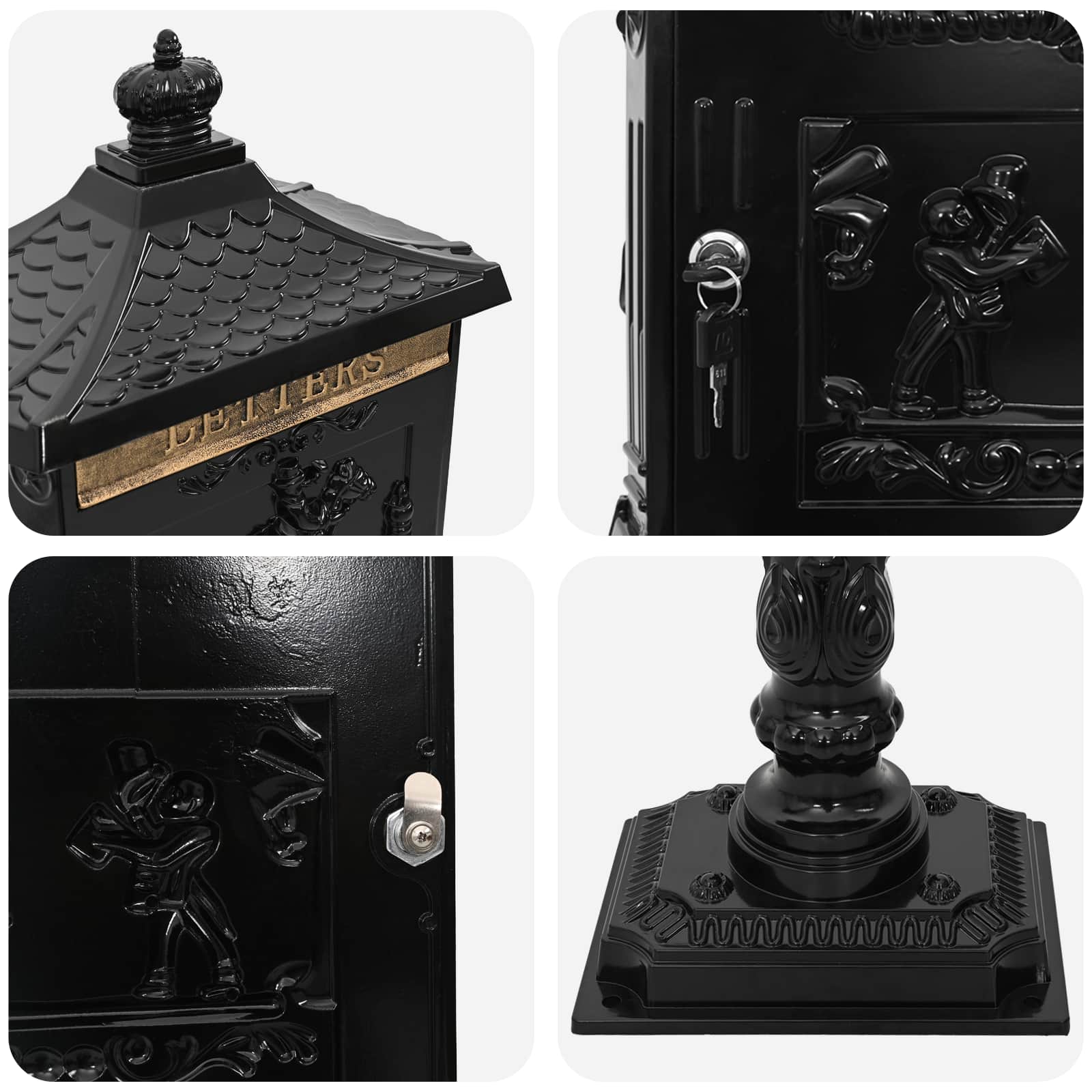 Standing Mailbox Black 42.5 x 29.5 x 117 cm Cast Aluminum
