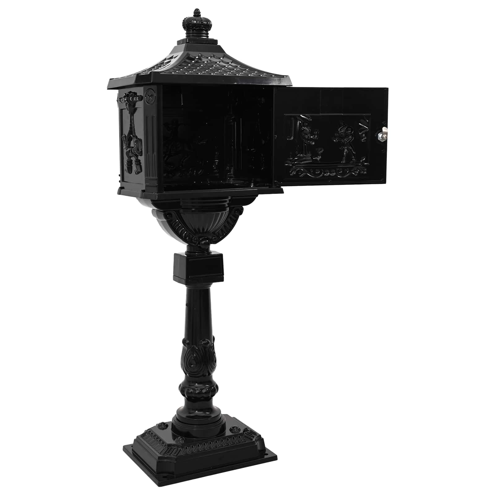 Standing Mailbox Black 42.5 x 29.5 x 117 cm Cast Aluminum