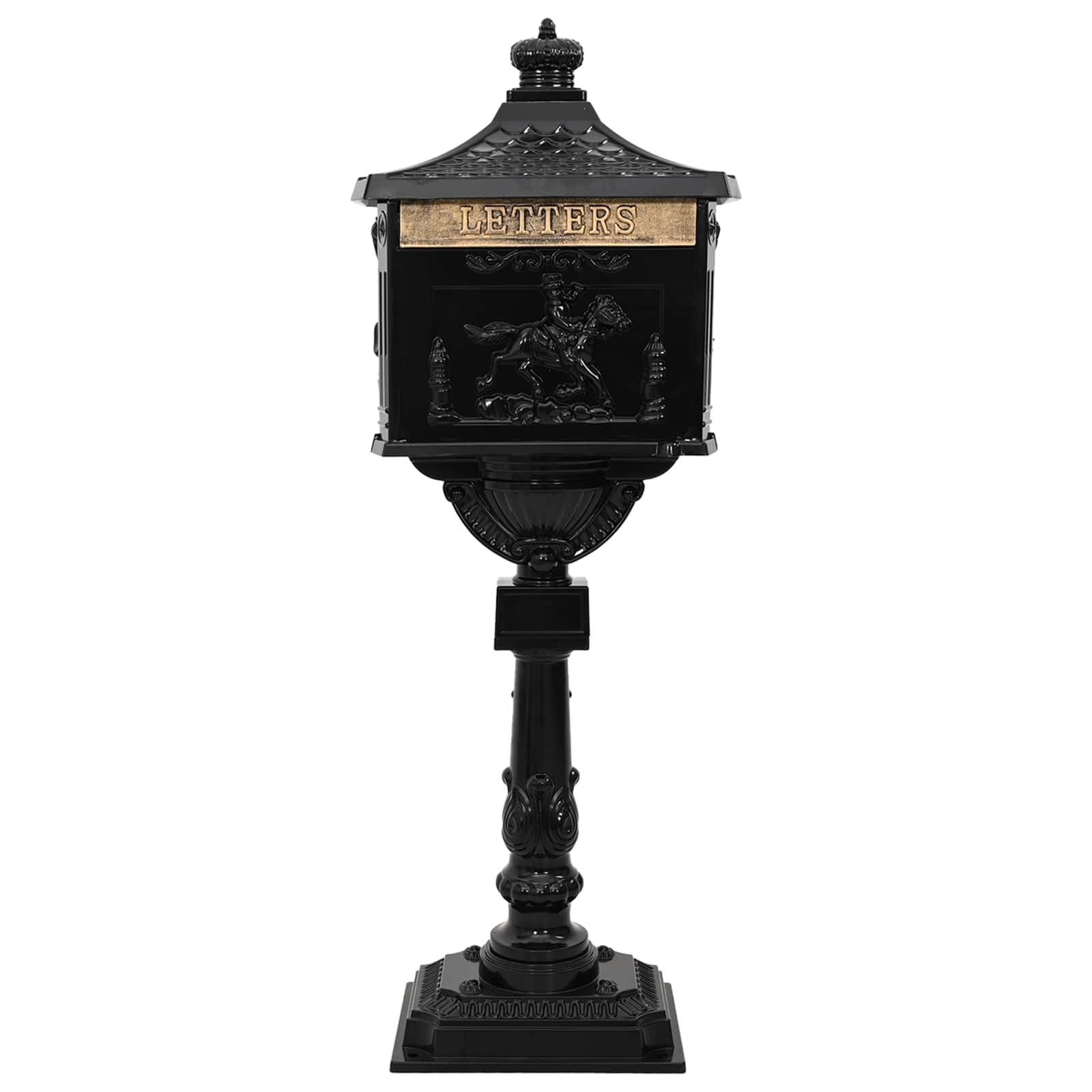 Standing Mailbox Black 42.5 x 29.5 x 117 cm Cast Aluminum