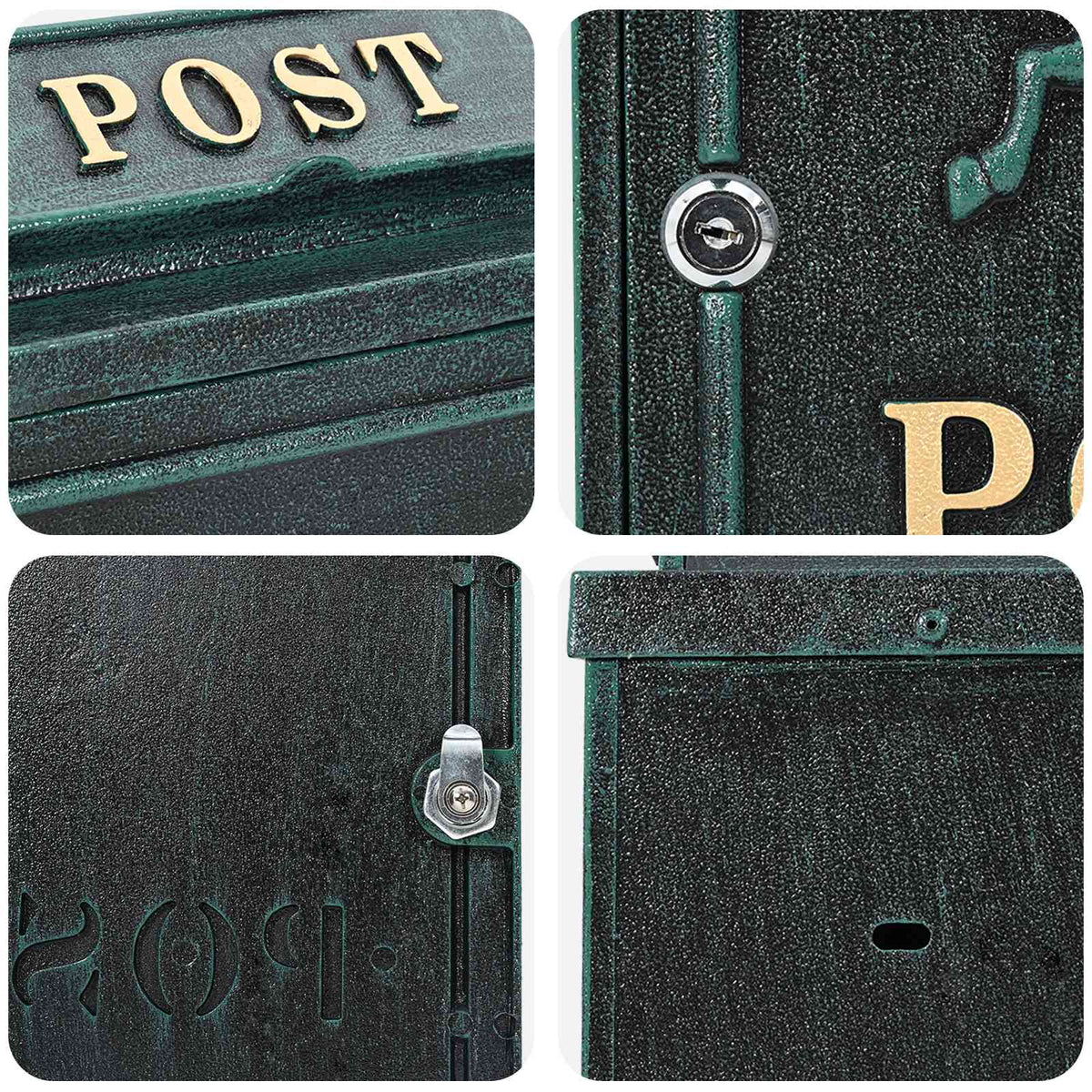Wall Mounted Mailbox Green 29 x 13 x 41 cm Cast Aluminum